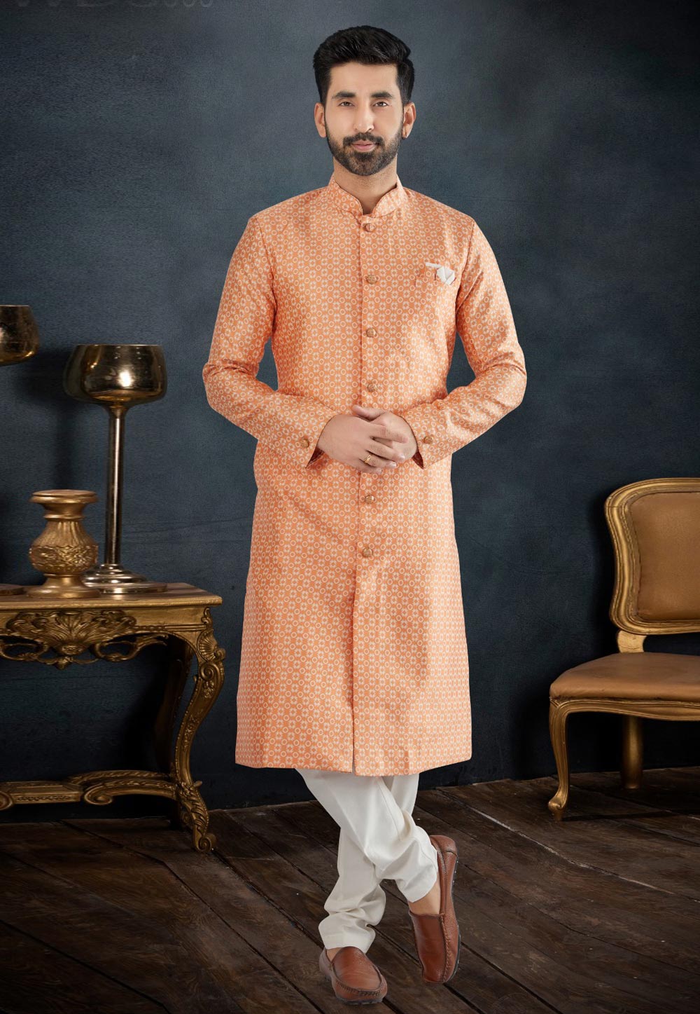 Orange Banarasi Jacquard Indo Western Suit 282502