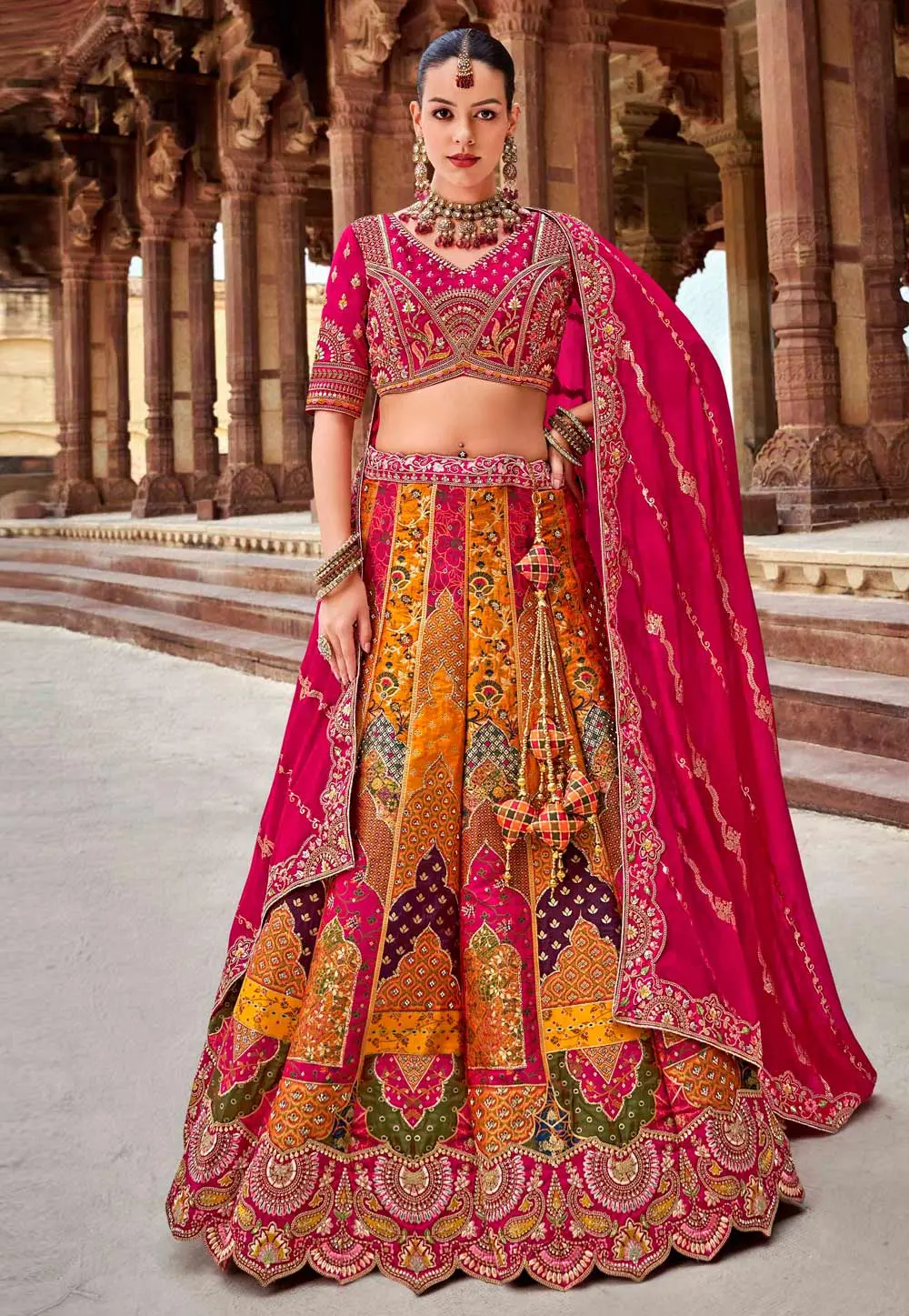 Orange Banarasi Silk Circular Lehenga Choli 297278