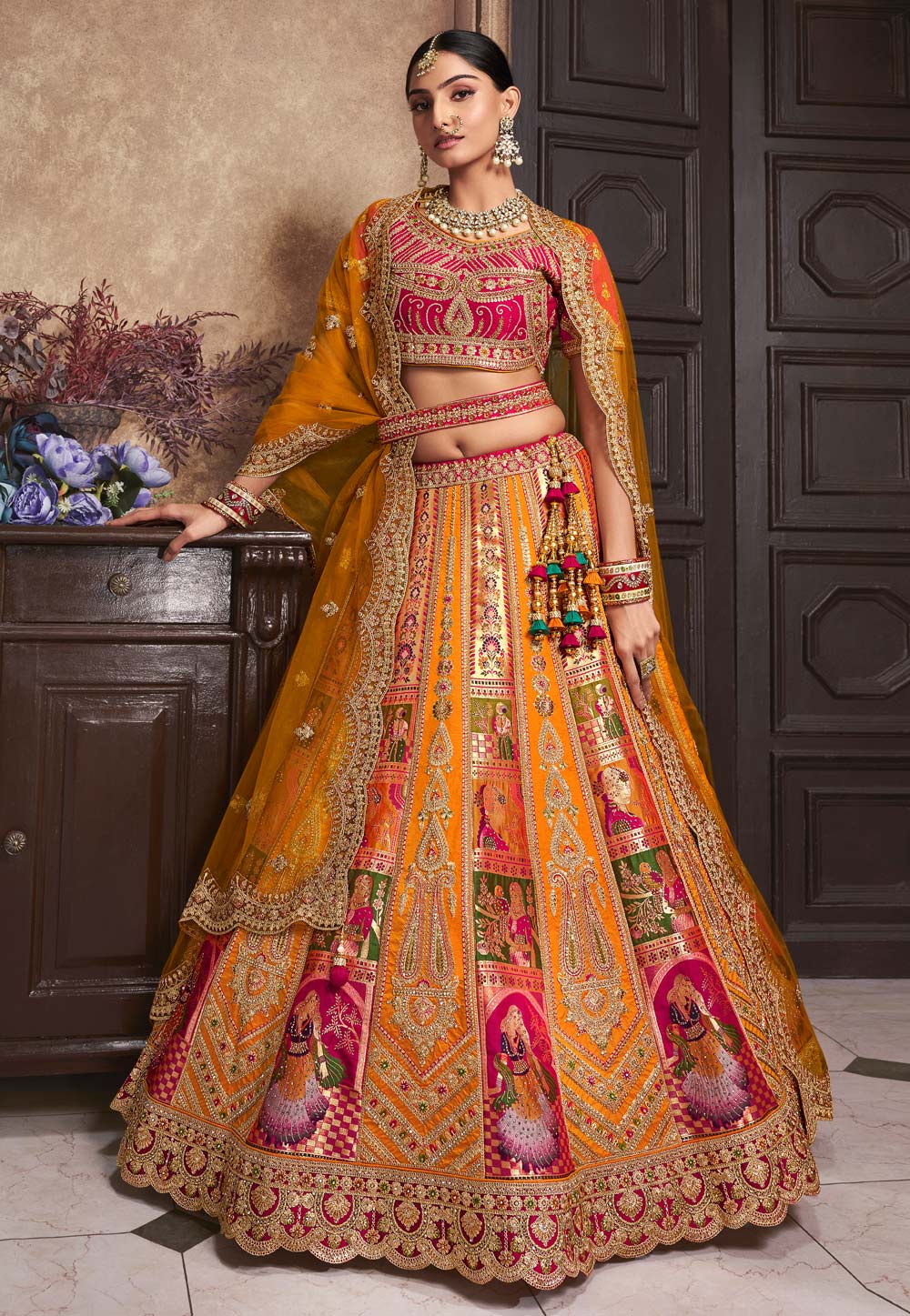 Orange Banarasi Silk Lehenga Choli 285567