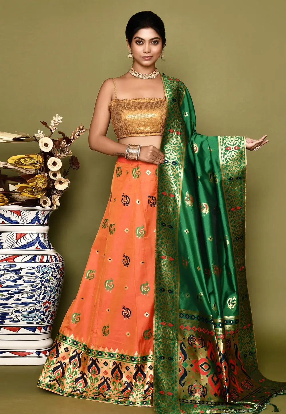 Orange Banarasi Silk Lehenga Choli 295808