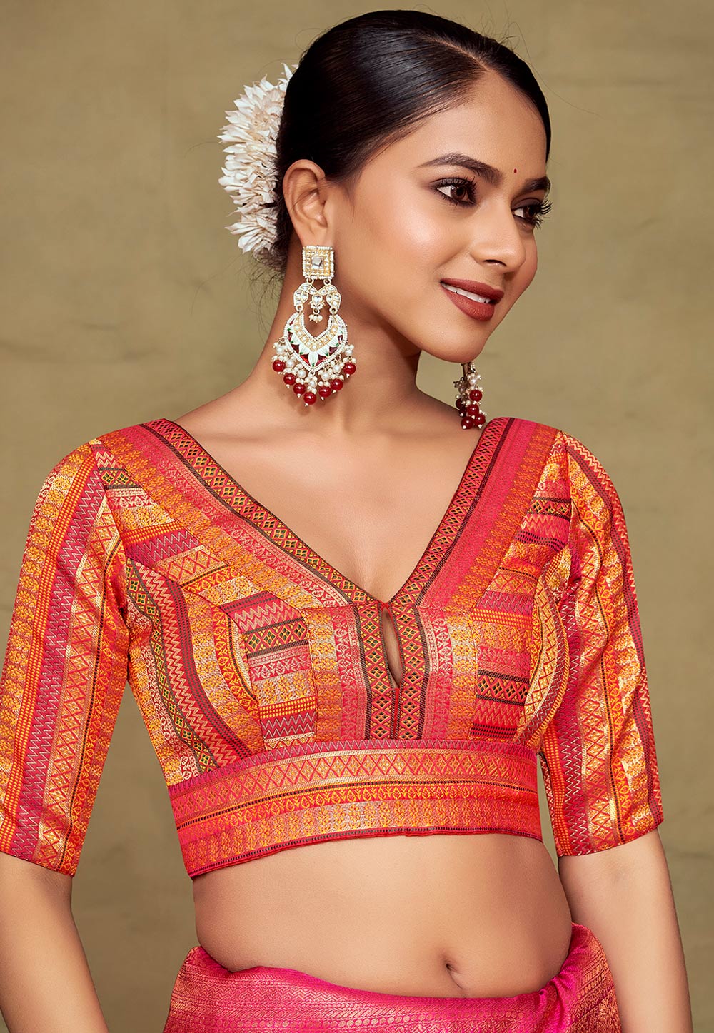 Orange Banarasi Silk Readymade Blouse 286704