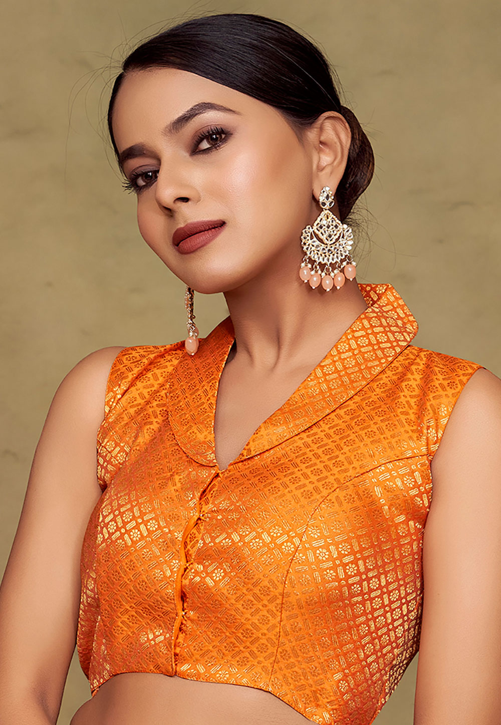 Orange Banarasi Silk Readymade Blouse 286722