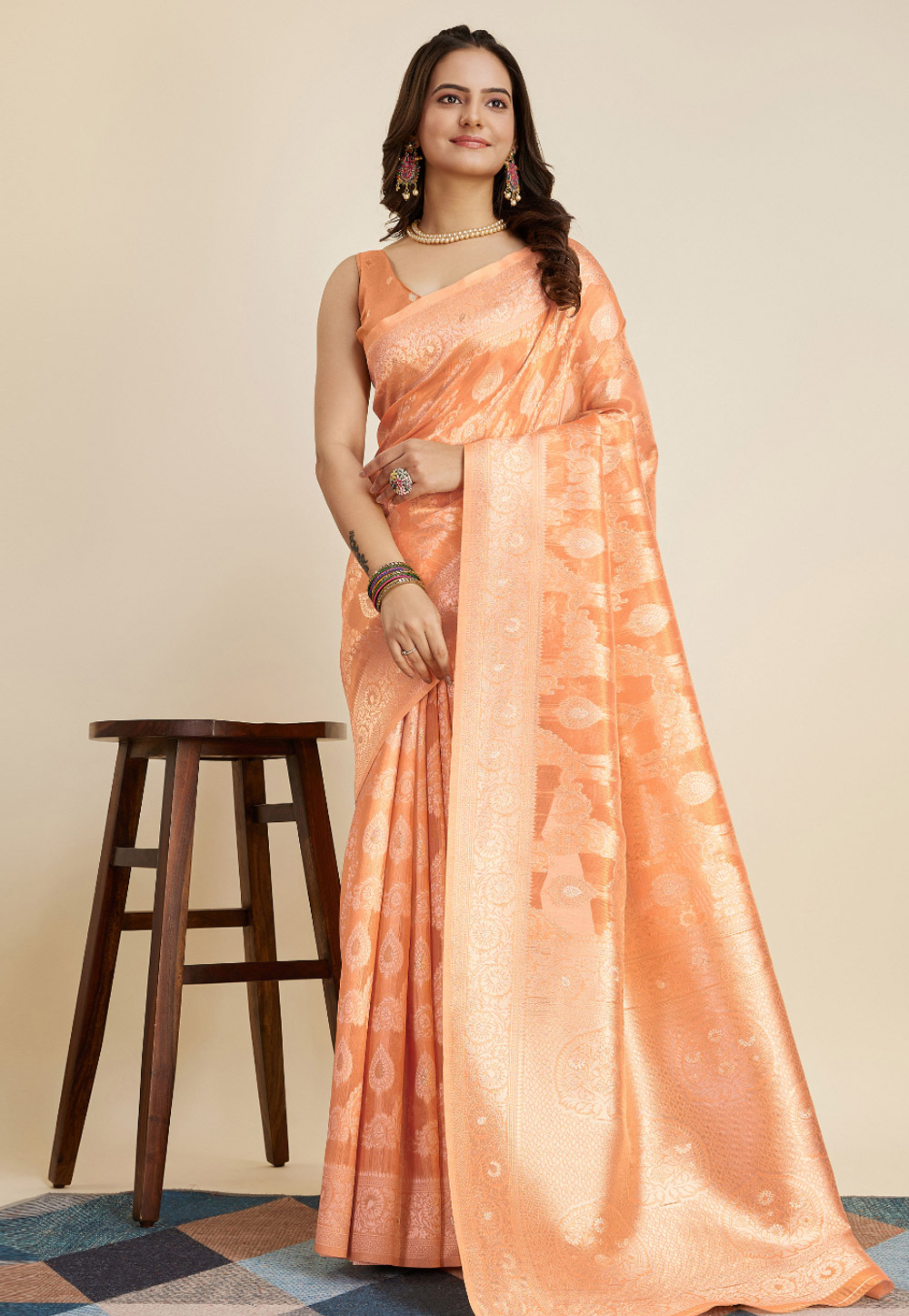 Orange Banarasi Silk Saree 280496