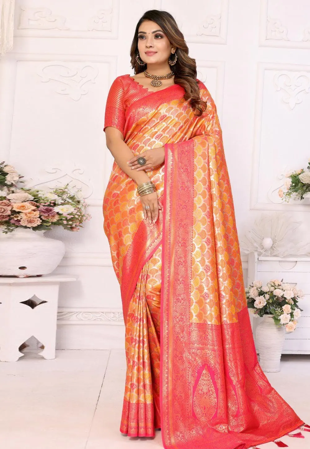 Orange Banarasi Silk Saree 301008