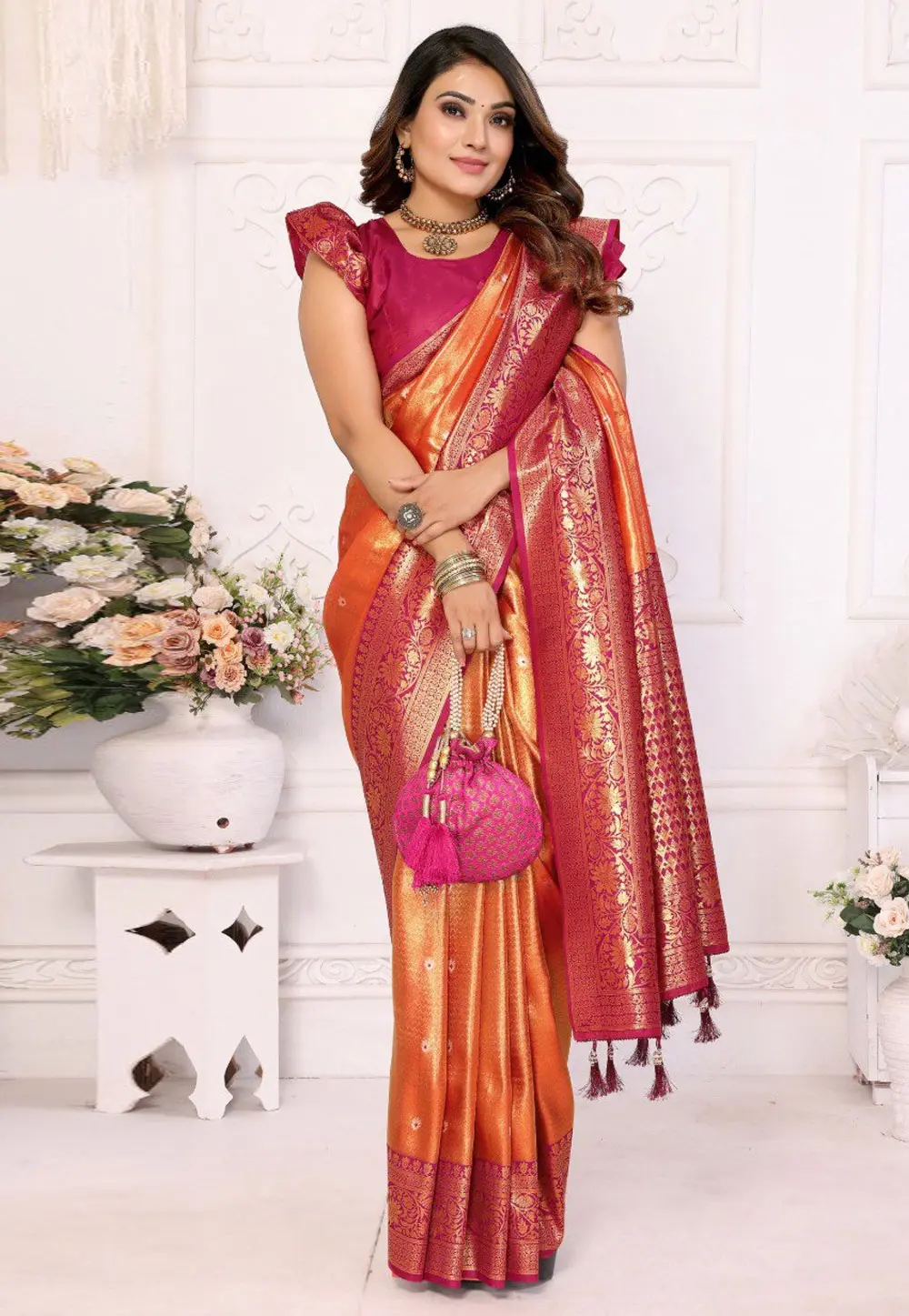 Orange Banarasi Silk Saree 301214