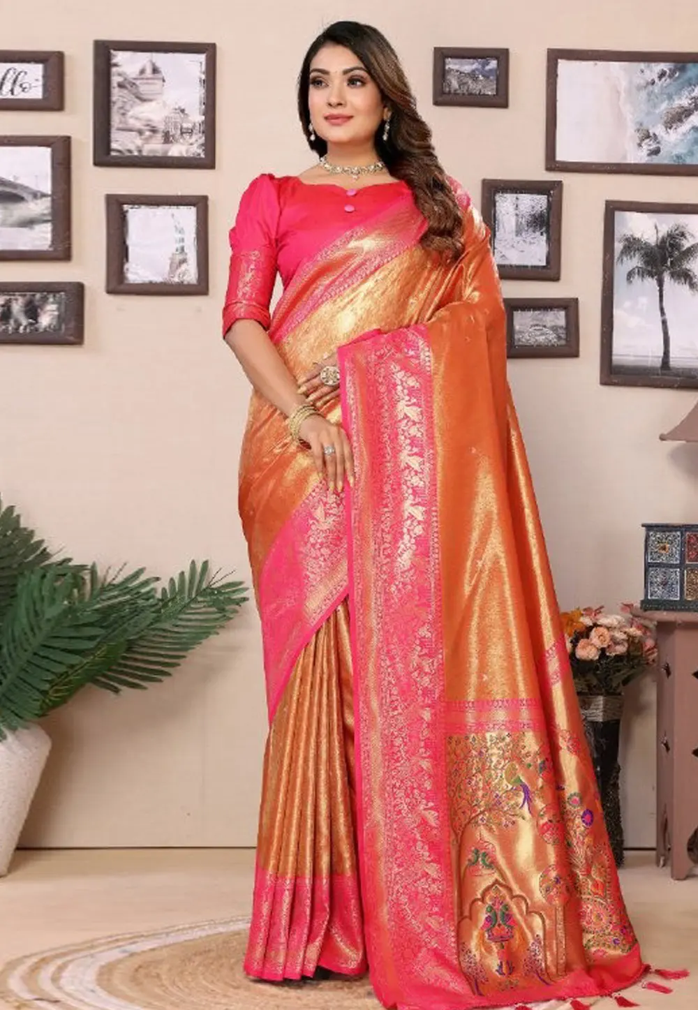 Orange Banarasi Silk Saree 302637