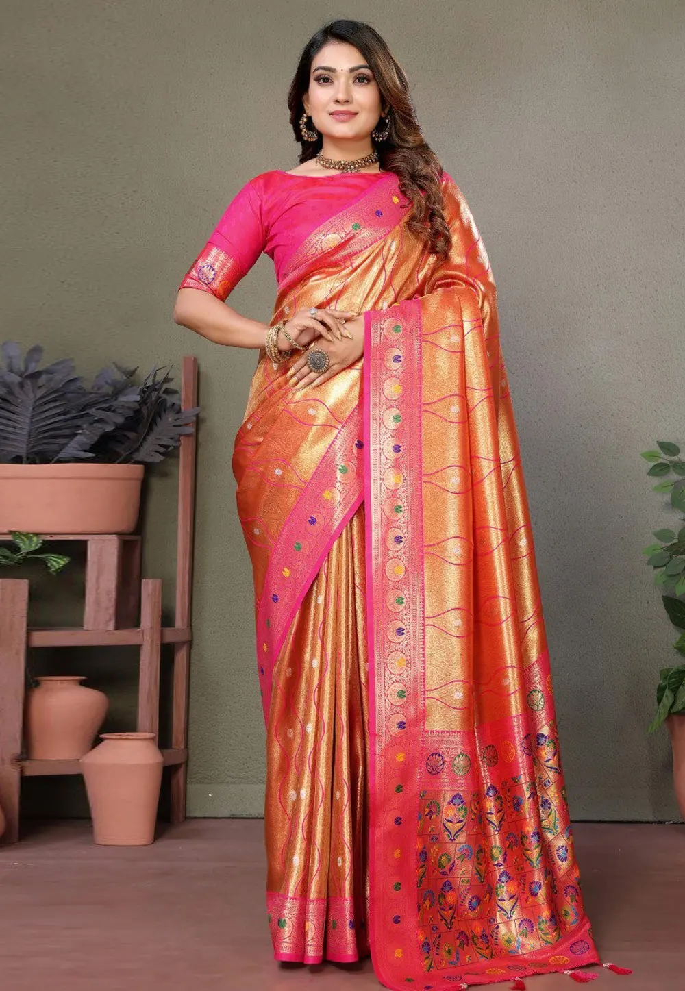 Orange Banarasi Silk Saree 302640