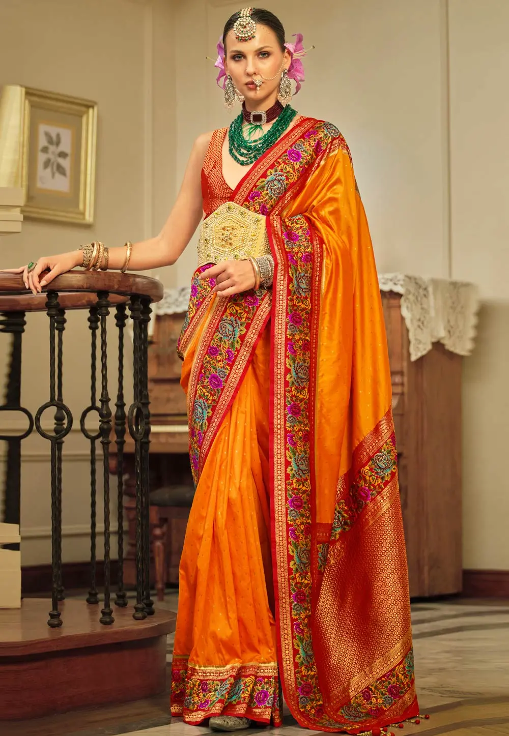 Orange Banarasi Silk Saree 301945