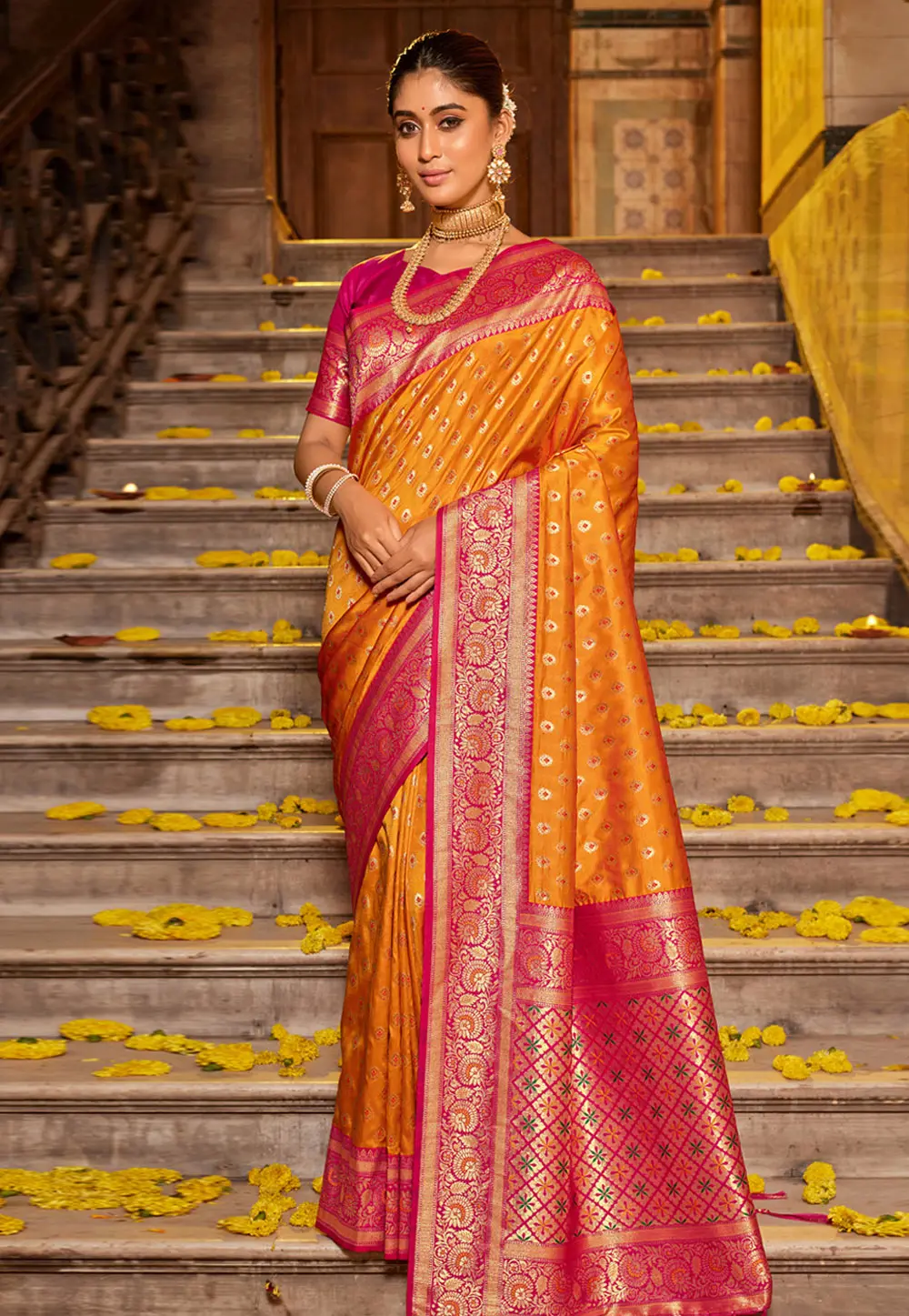 Orange Banarasi Silk Saree 303126