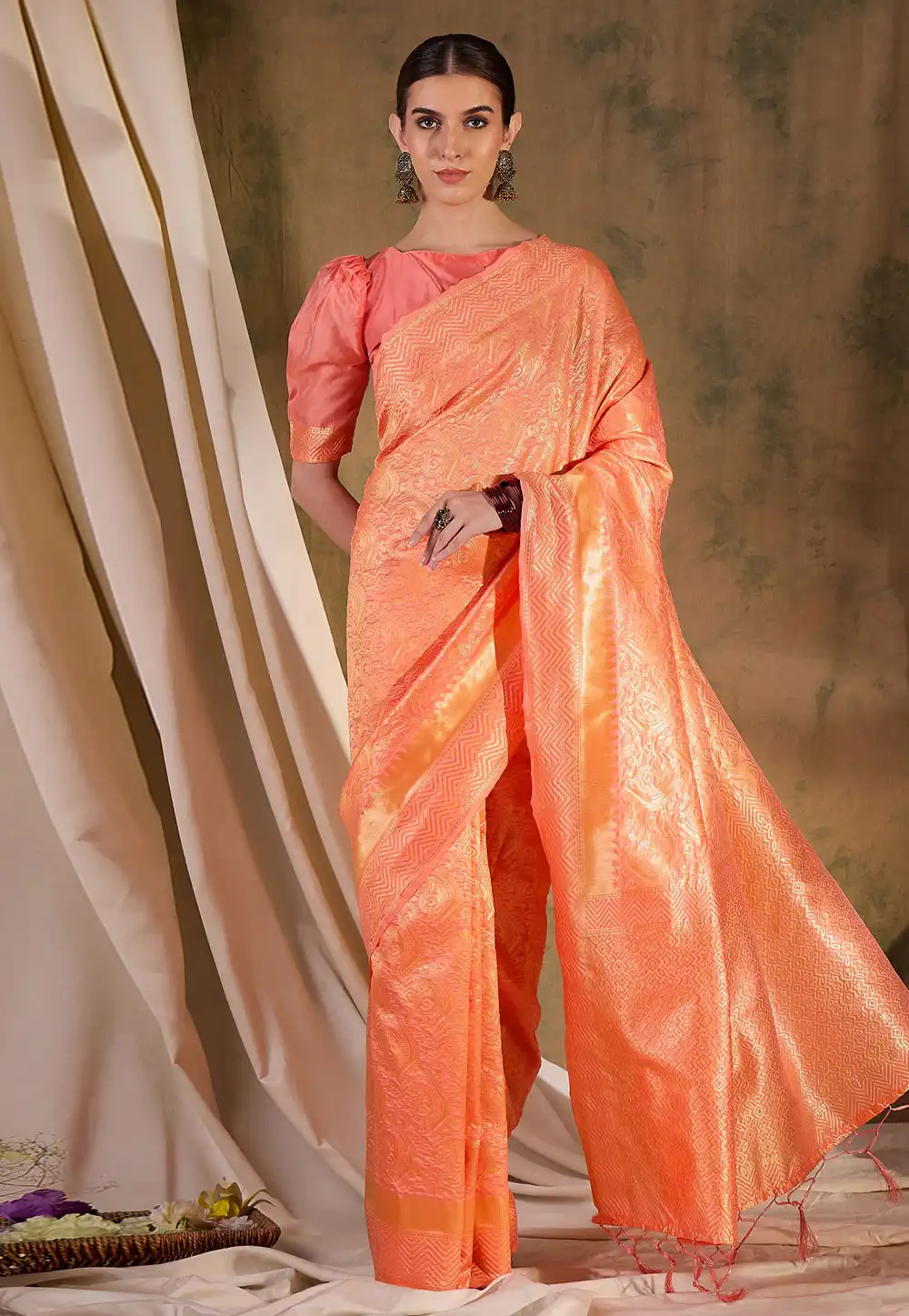 Orange Banarasi Silk Saree 289636