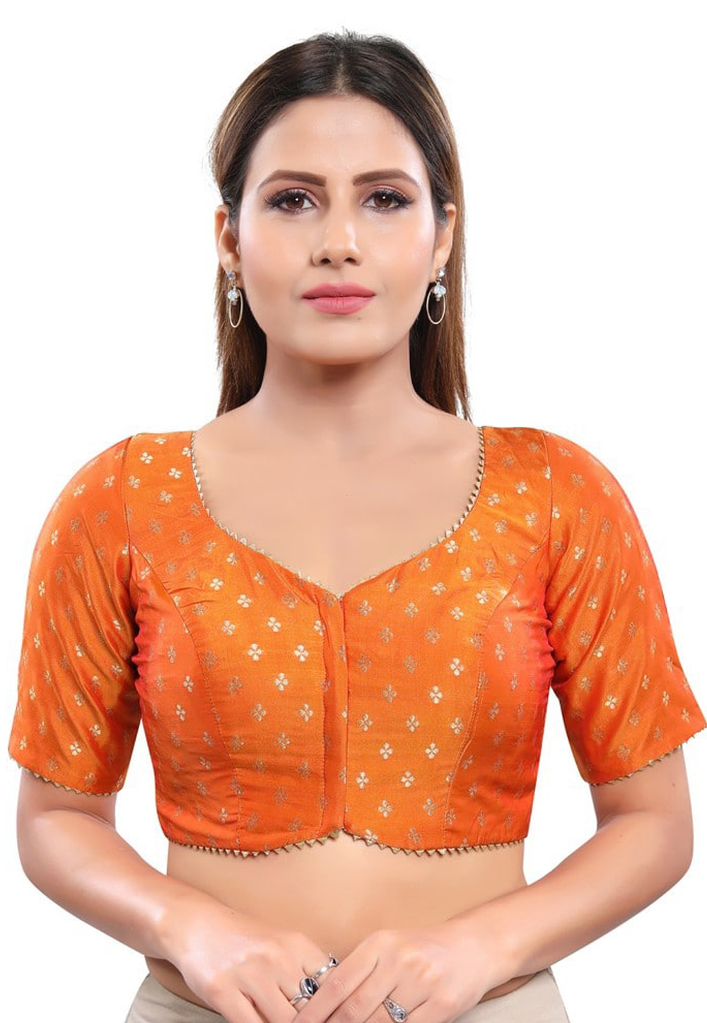Orange Brocade Readymade Blouse 310995