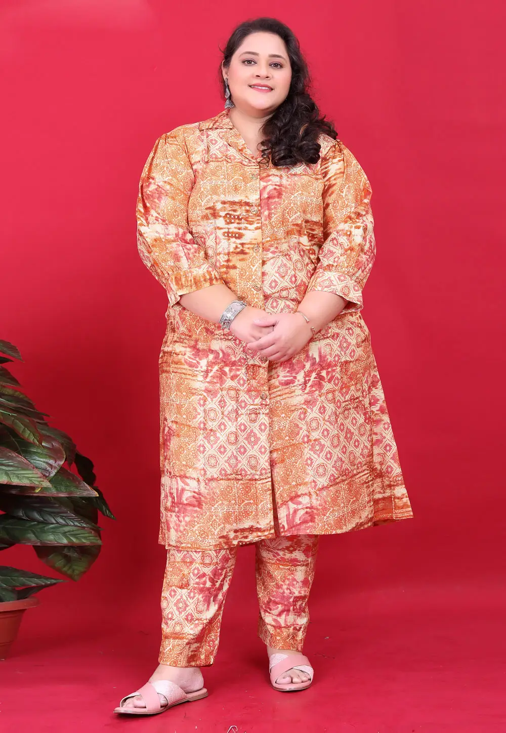 Orange Chanderi Printed Co-Ords Set 296475