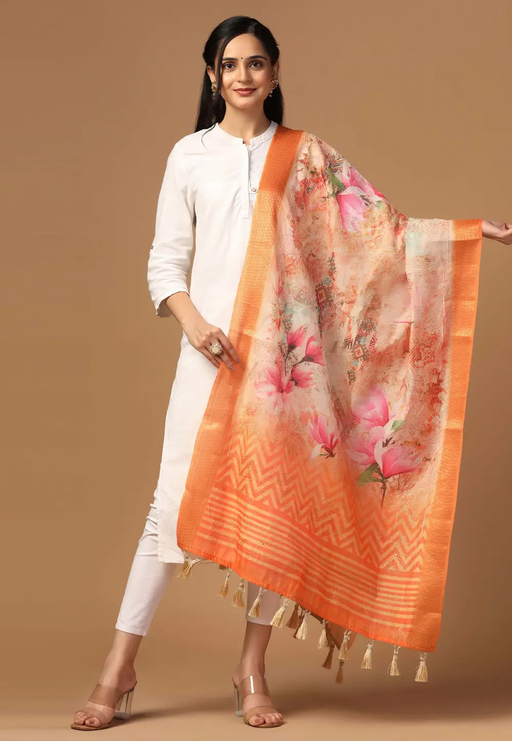 Orange Chanderi Silk Dupatta 295817