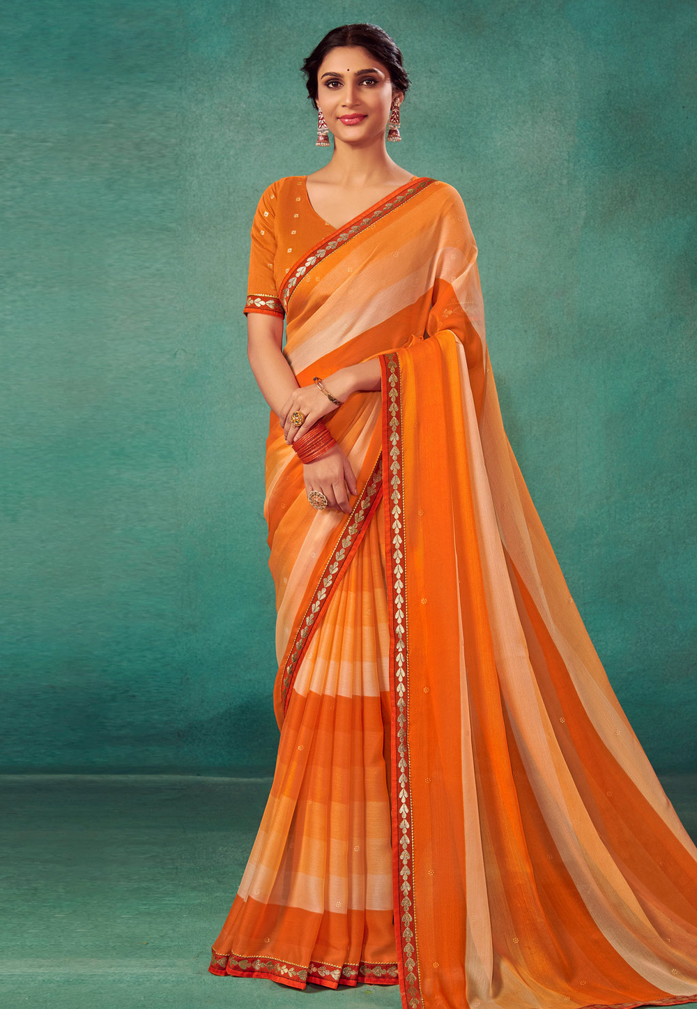 Orange Chiffon Saree With Blouse 282305