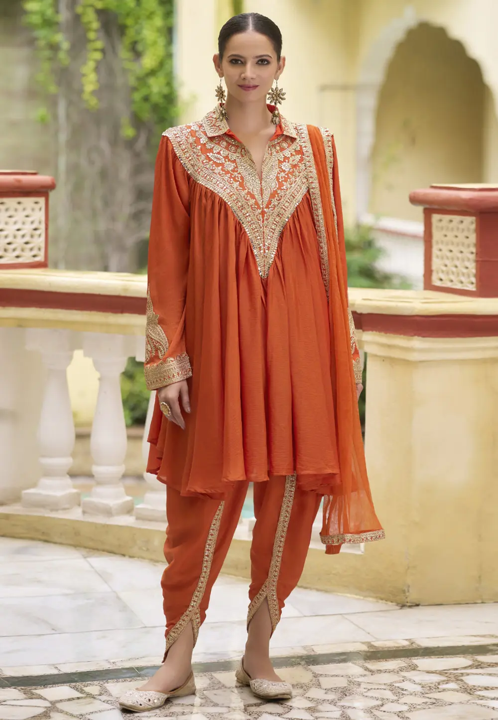 Orange Chinon Dhoti Salwar Kameez 298512