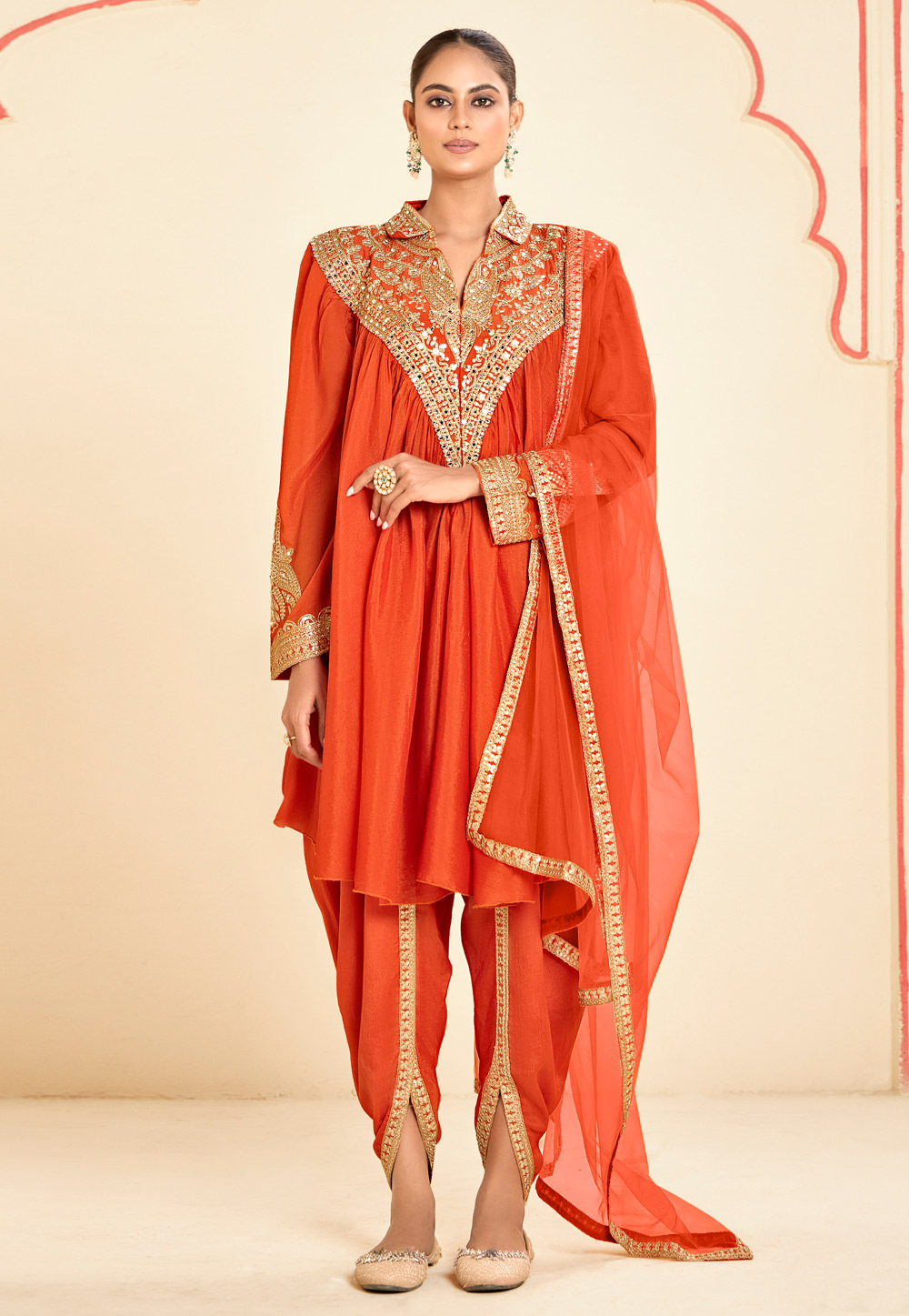 Orange Chinon Dhoti Salwar Kameez 309634