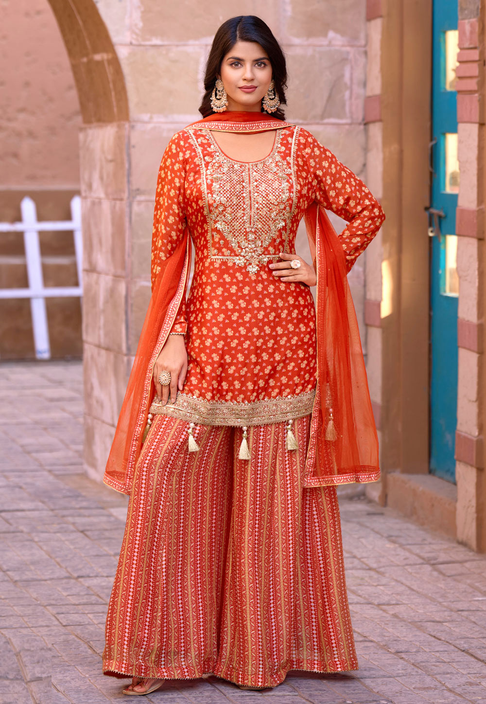 Orange Chinon Palazzo Suit 309737