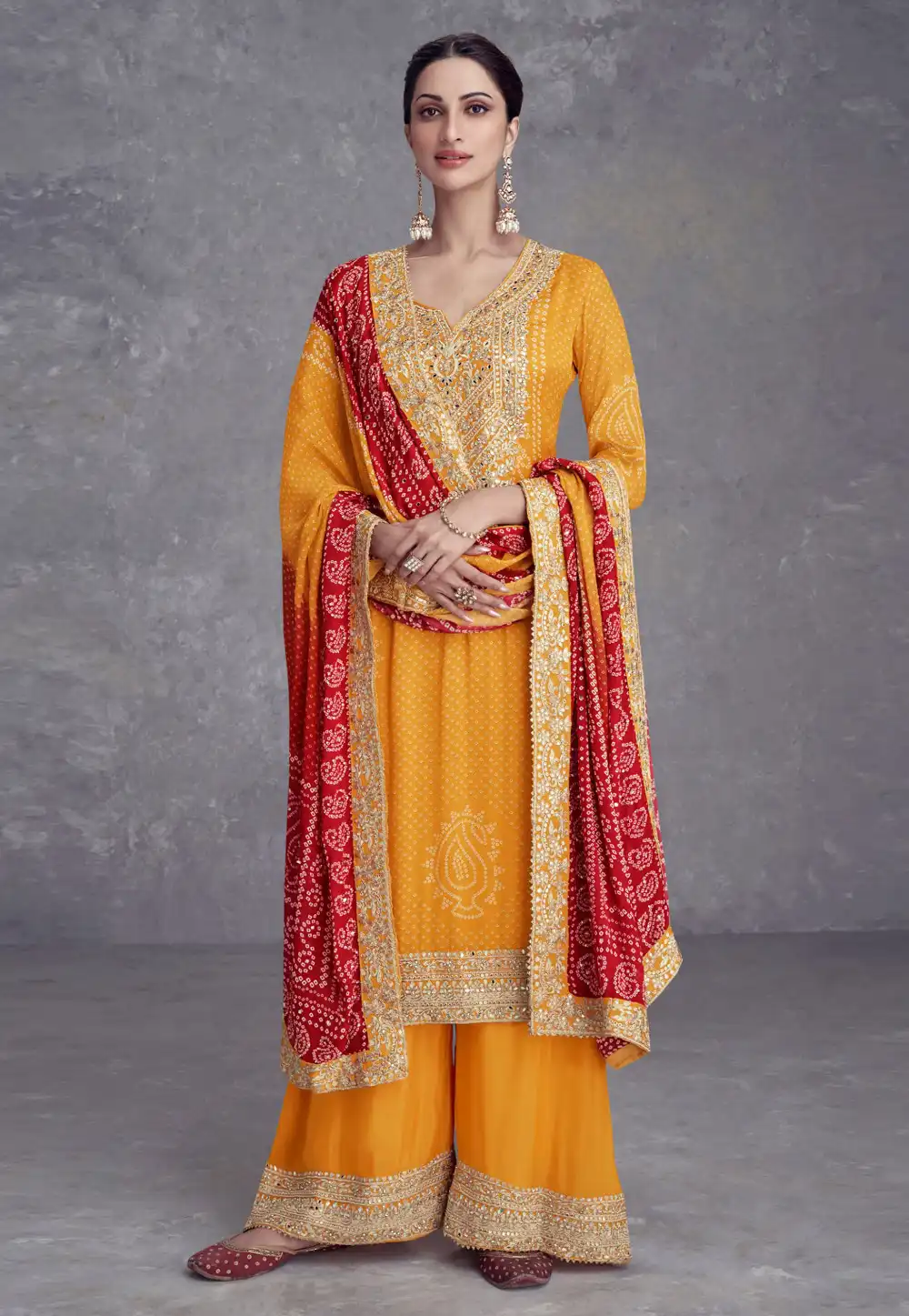 Orange Chinon Palazzo Suit 290488