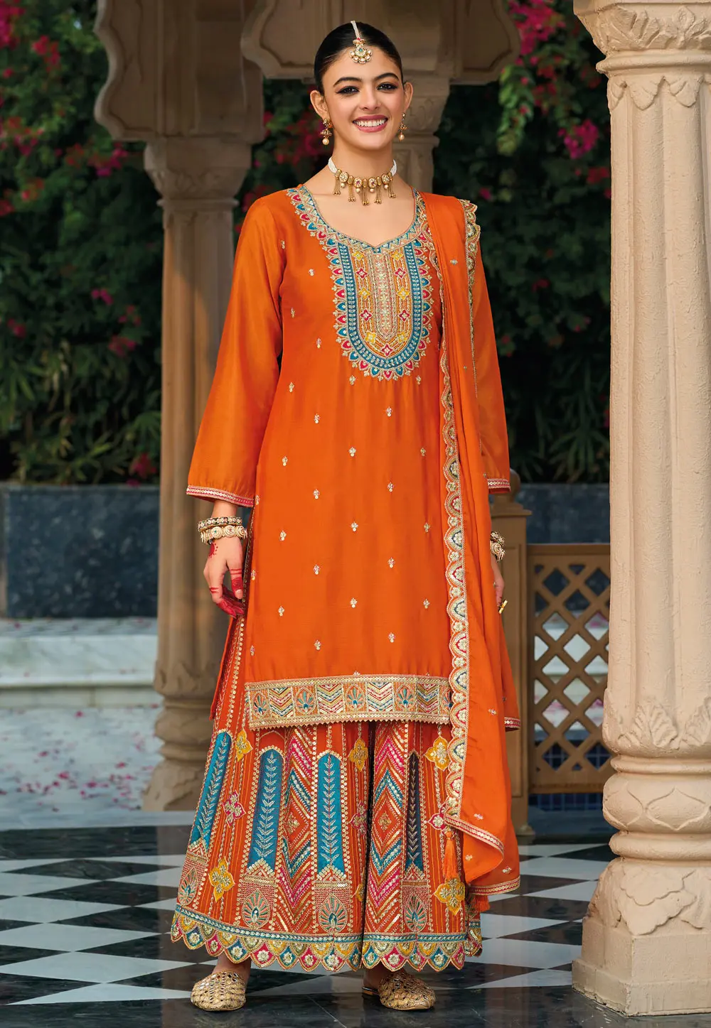 Orange Chinon Readymade Pakistani Suit 302920