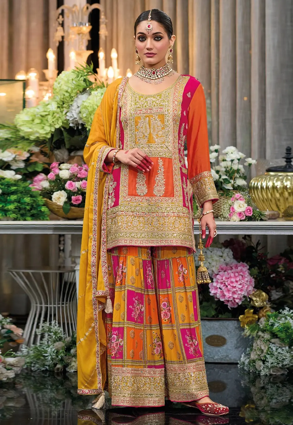 Orange Chinon Readymade Palazzo Suit 298249