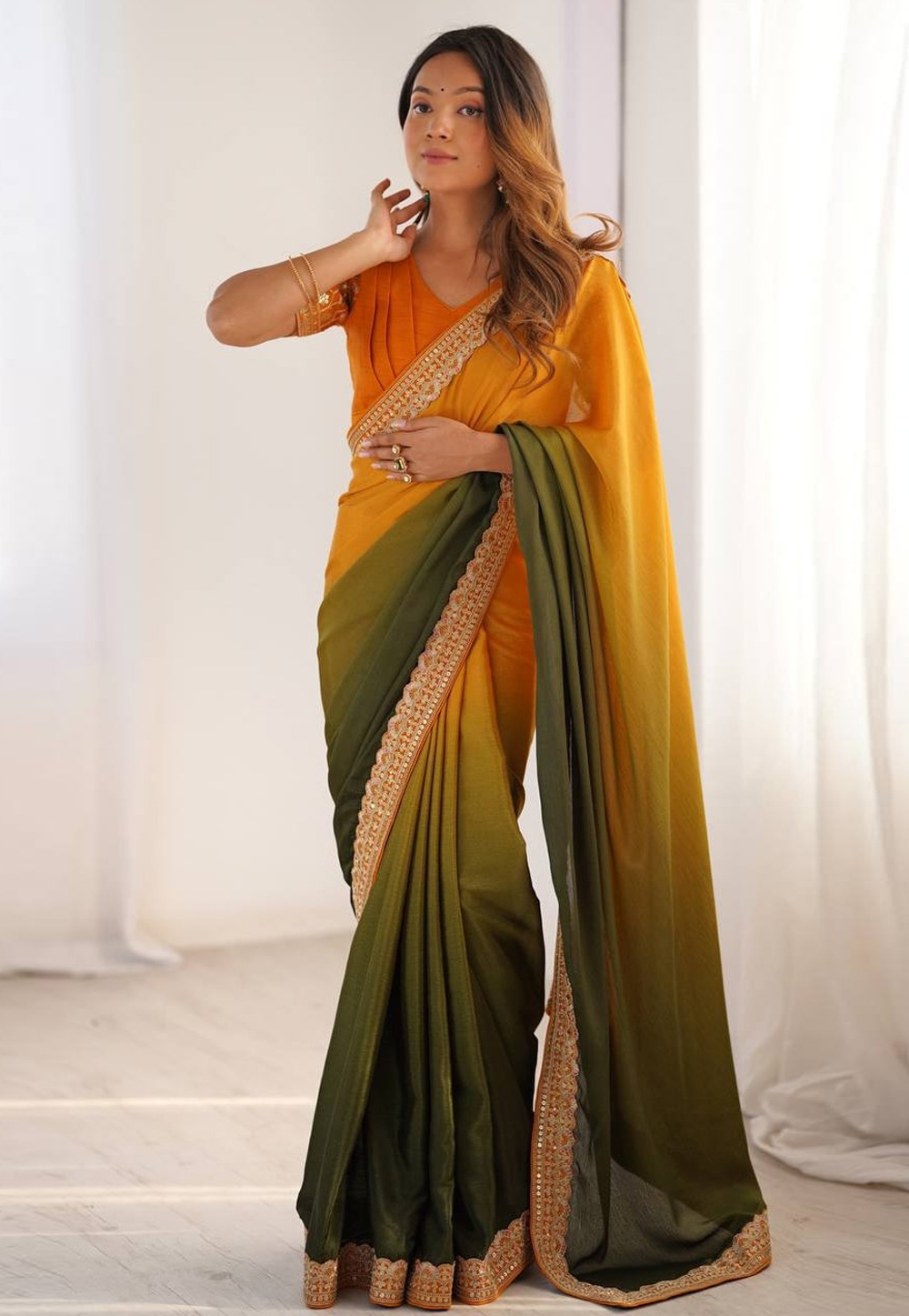 Orange Chinon Silk Saree With Blouse 310659