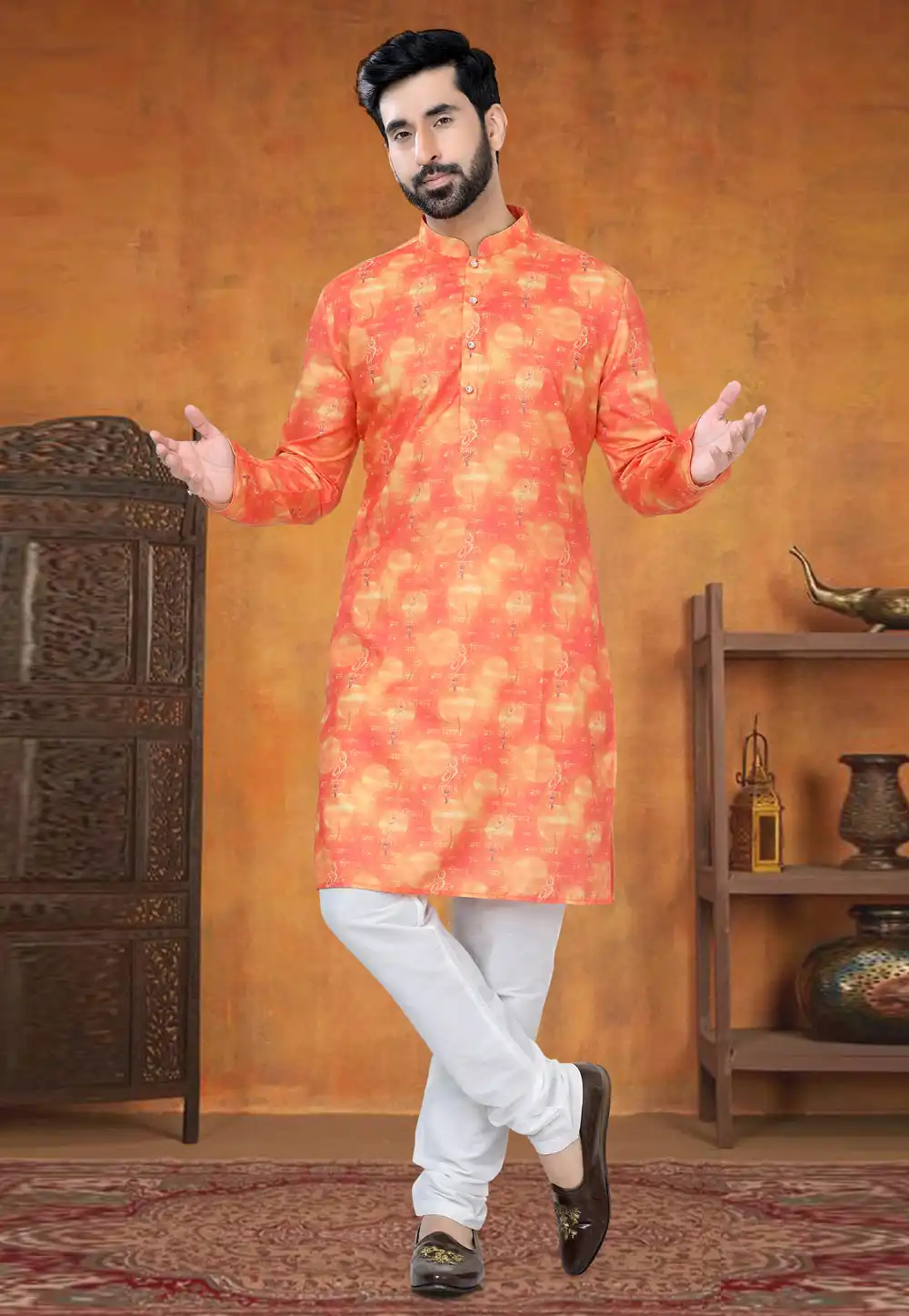 Orange Cotton Kurta Pajama 295009