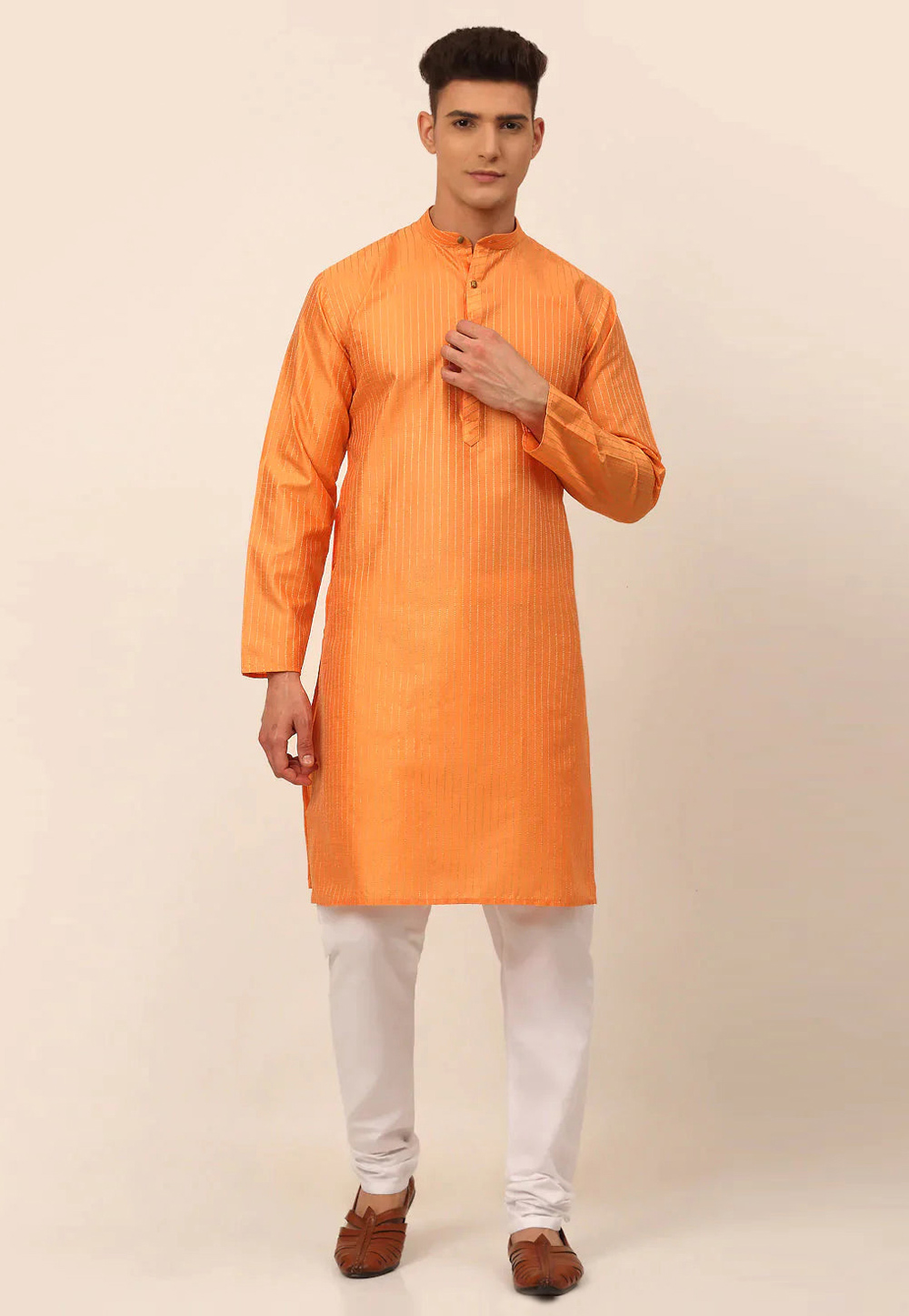 Orange Cotton Kurta Pajama 281658