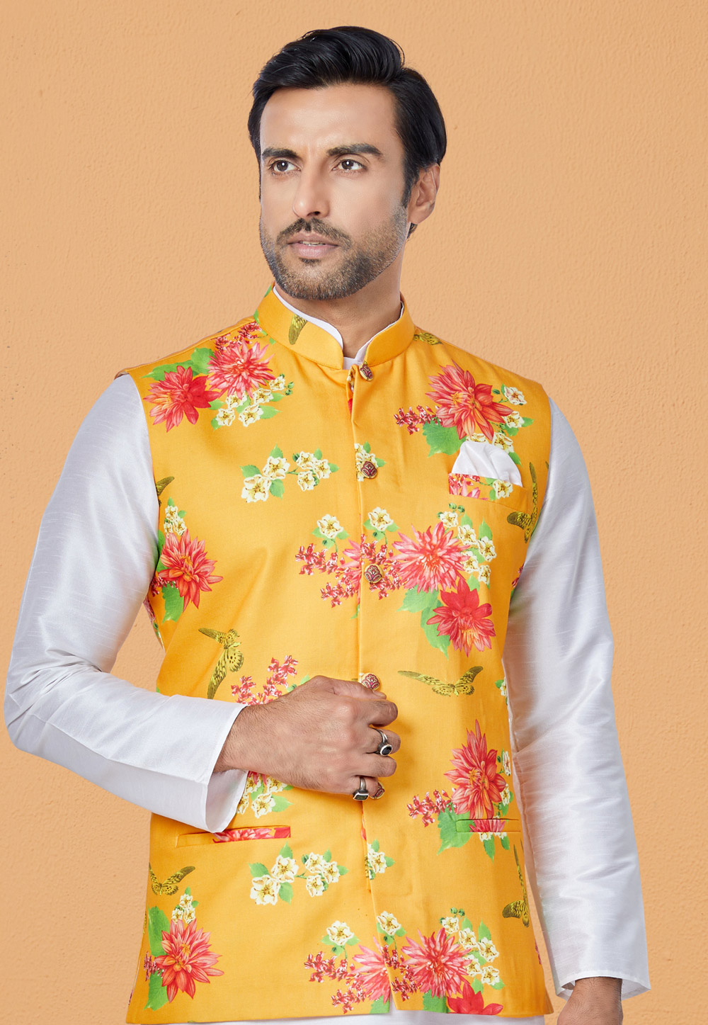 Orange Cotton Nehru Jacket 286774