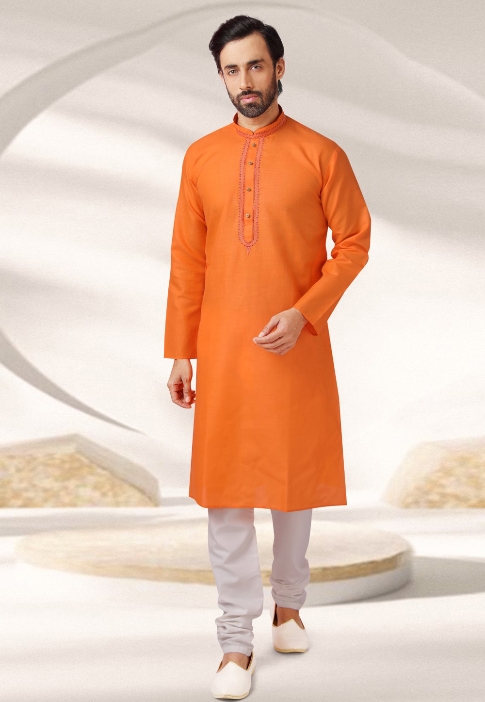 Orange Cotton Rayon Kurta Pajama 282613
