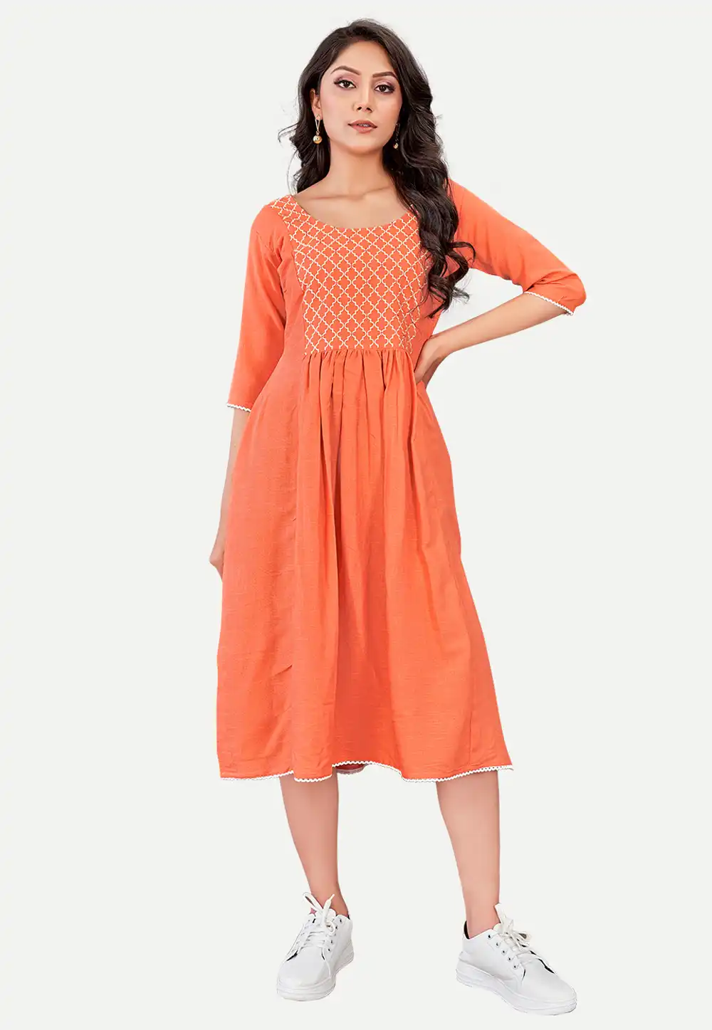 Orange Cotton Rayon Long Tunic 288180