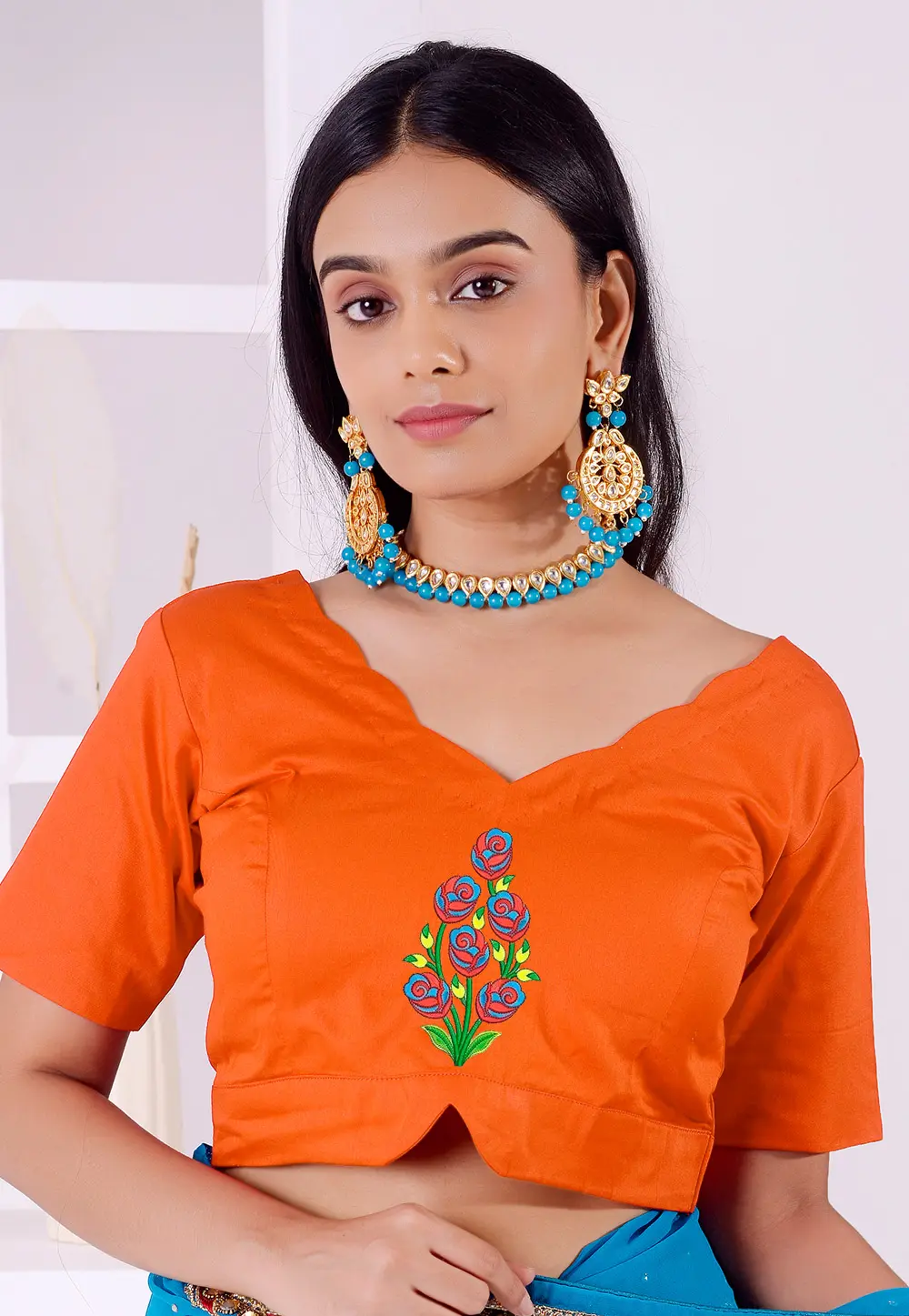 Orange Cotton Readymade Blouse 298778