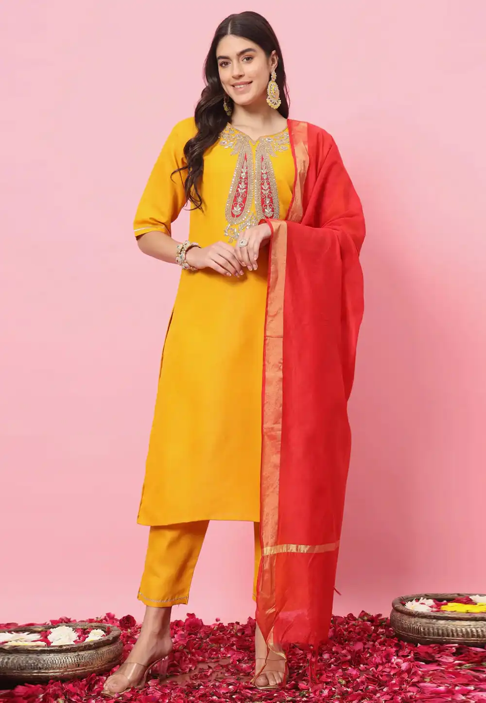 Orange Cotton Readymade Pakistani Suit 289350