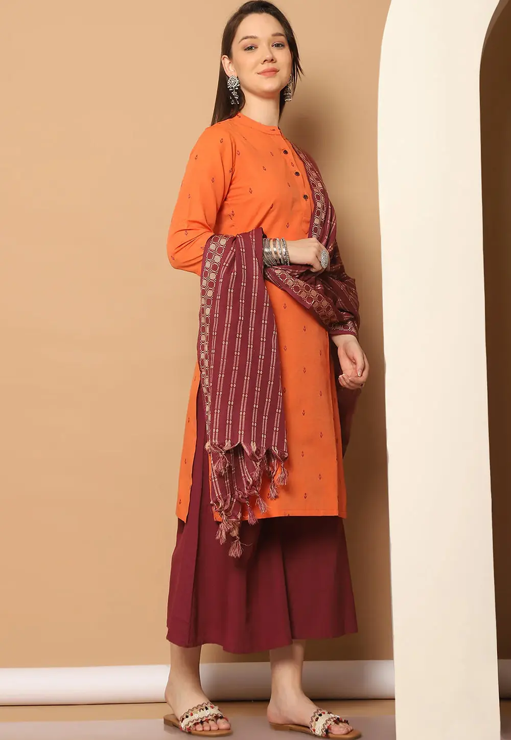 Orange Cotton Readymade Pakistani Suit 298355