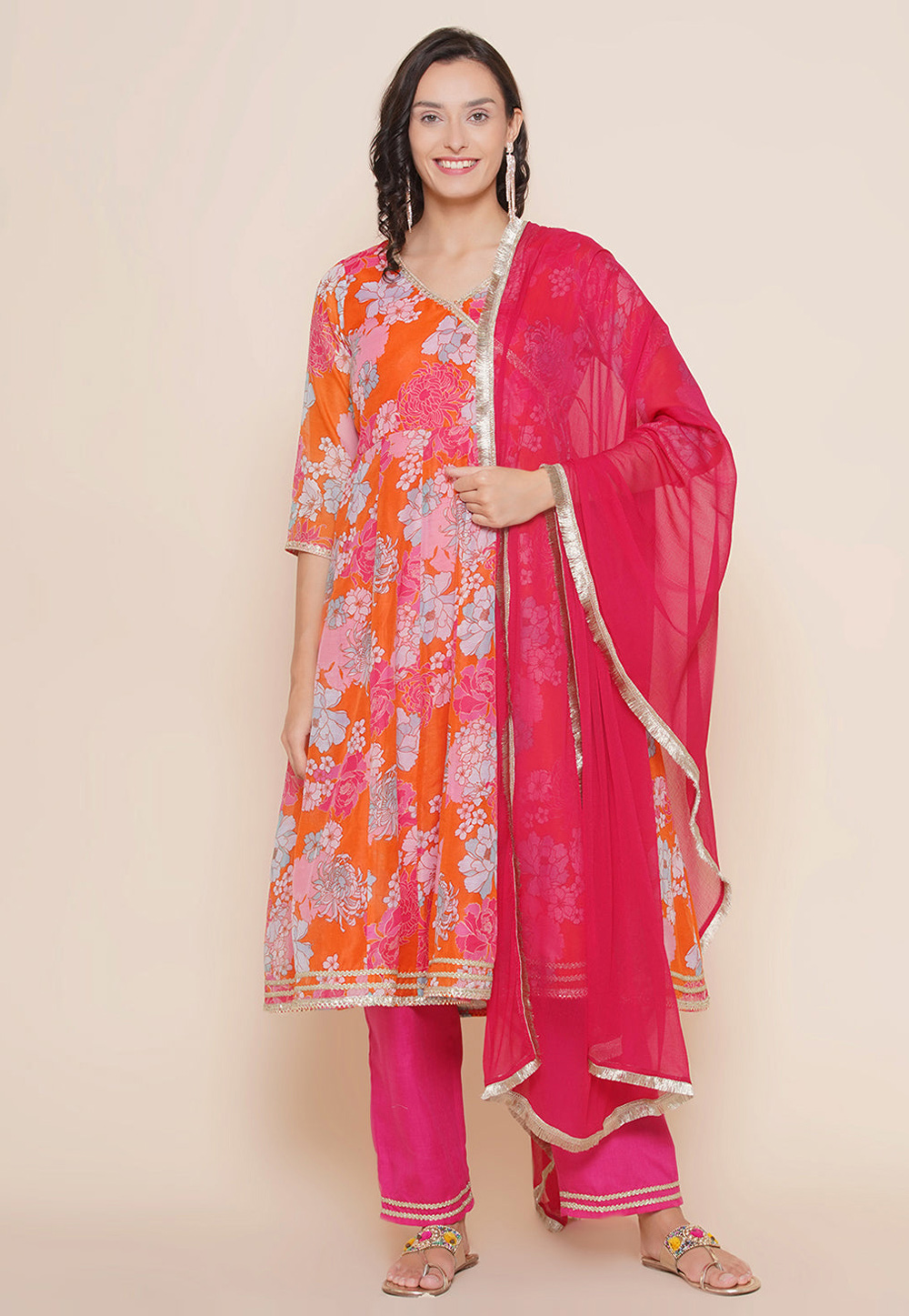 Orange Cotton Readymade Pakistani Suit 281447