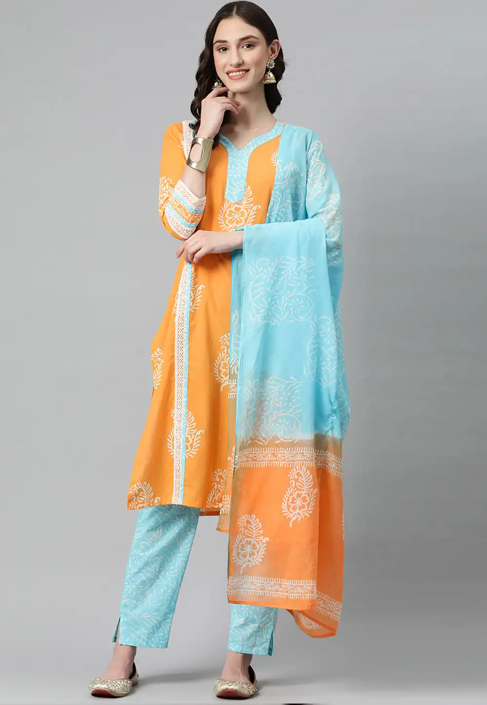 Orange Cotton Readymade Pakistani Suit 292657