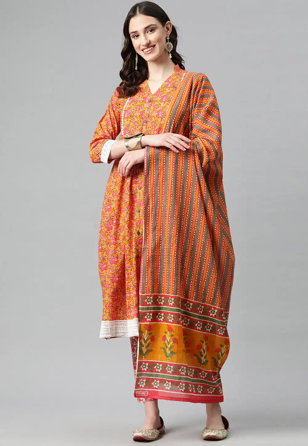 Orange Cotton Readymade Pakistani Suit 292662