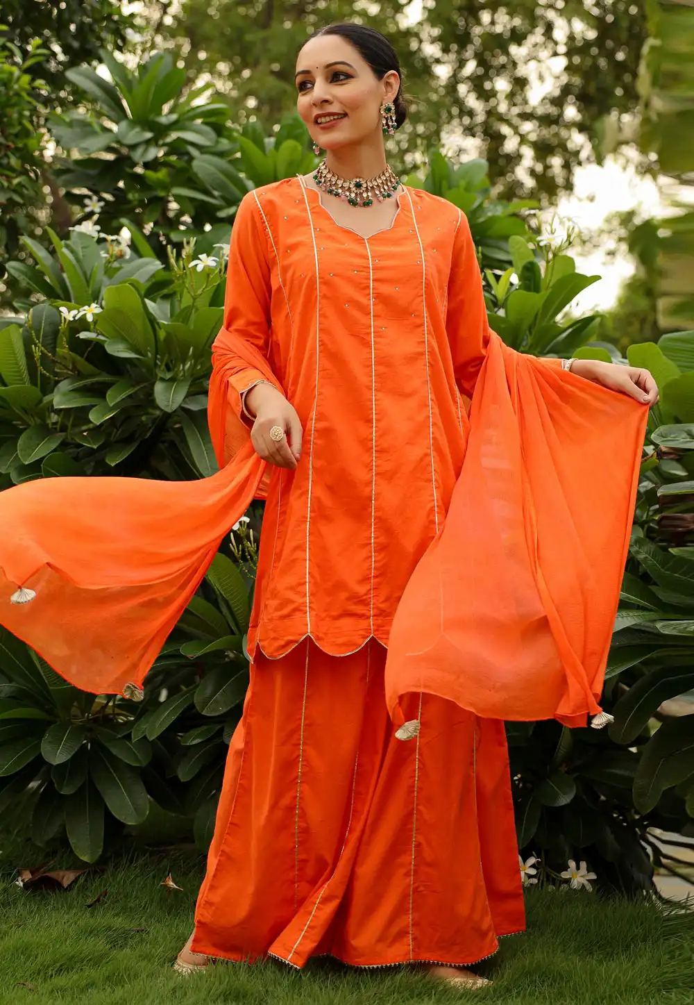 Orange Cotton Readymade Palazzo Suit 291136