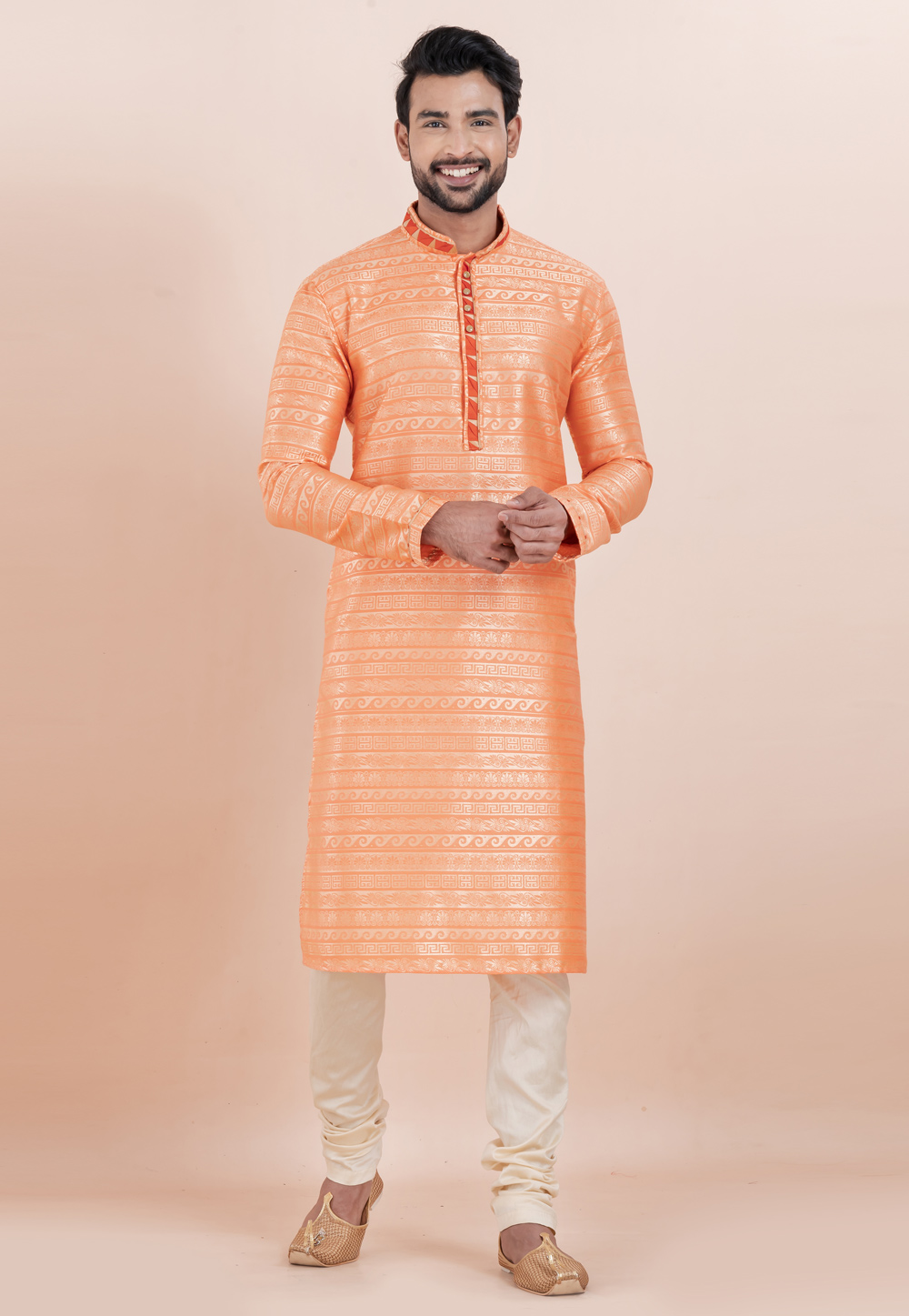 Orange Cotton Silk Kurta Pajama 306005