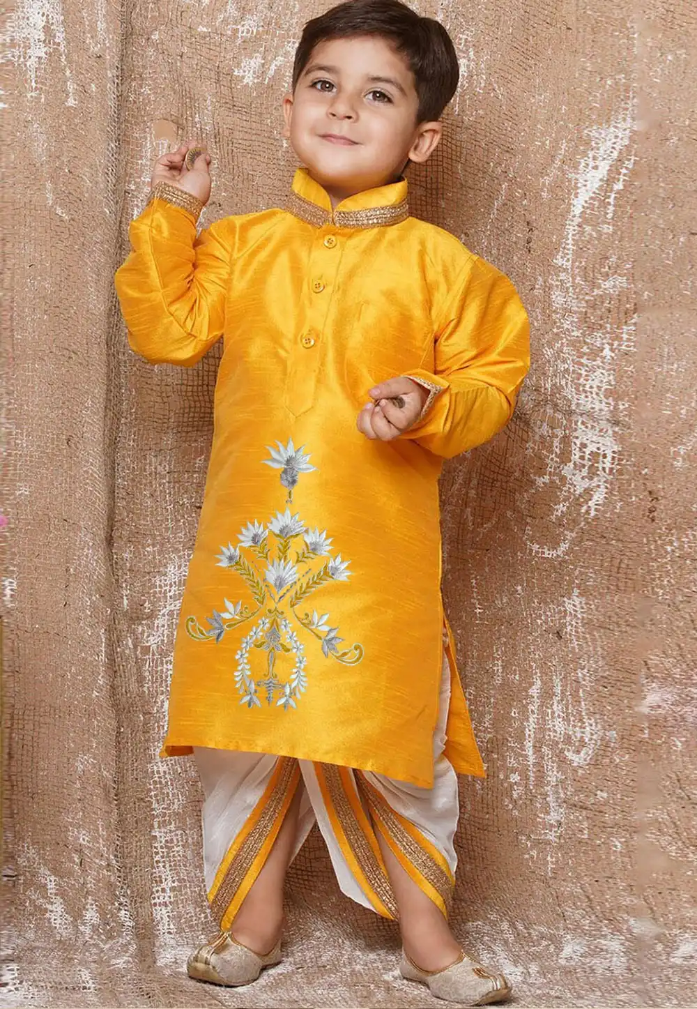 Orange Dupion Silk Kids Dhoti Kurta 288327