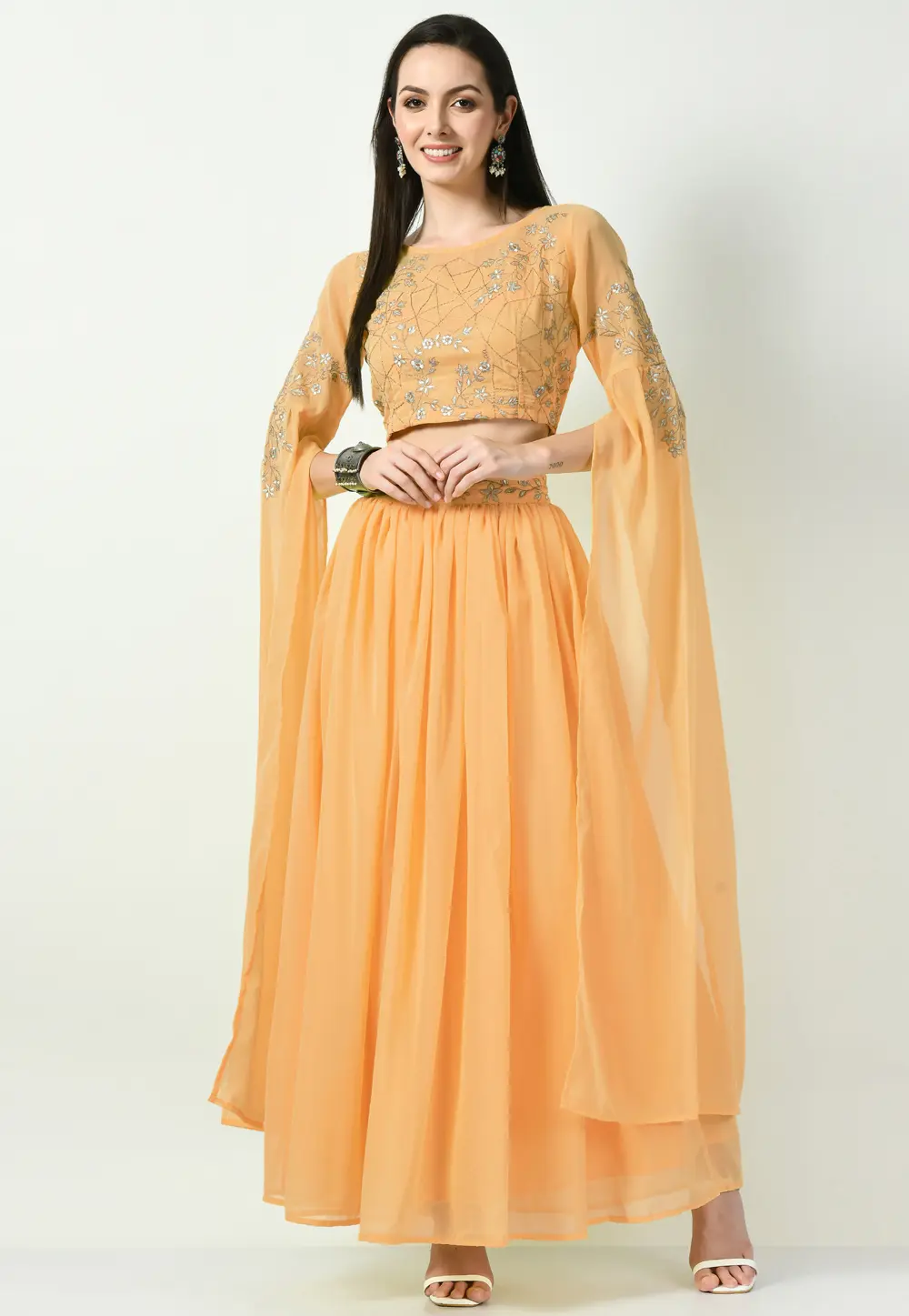 Orange Georgette A Line Lehenga Choli 299655