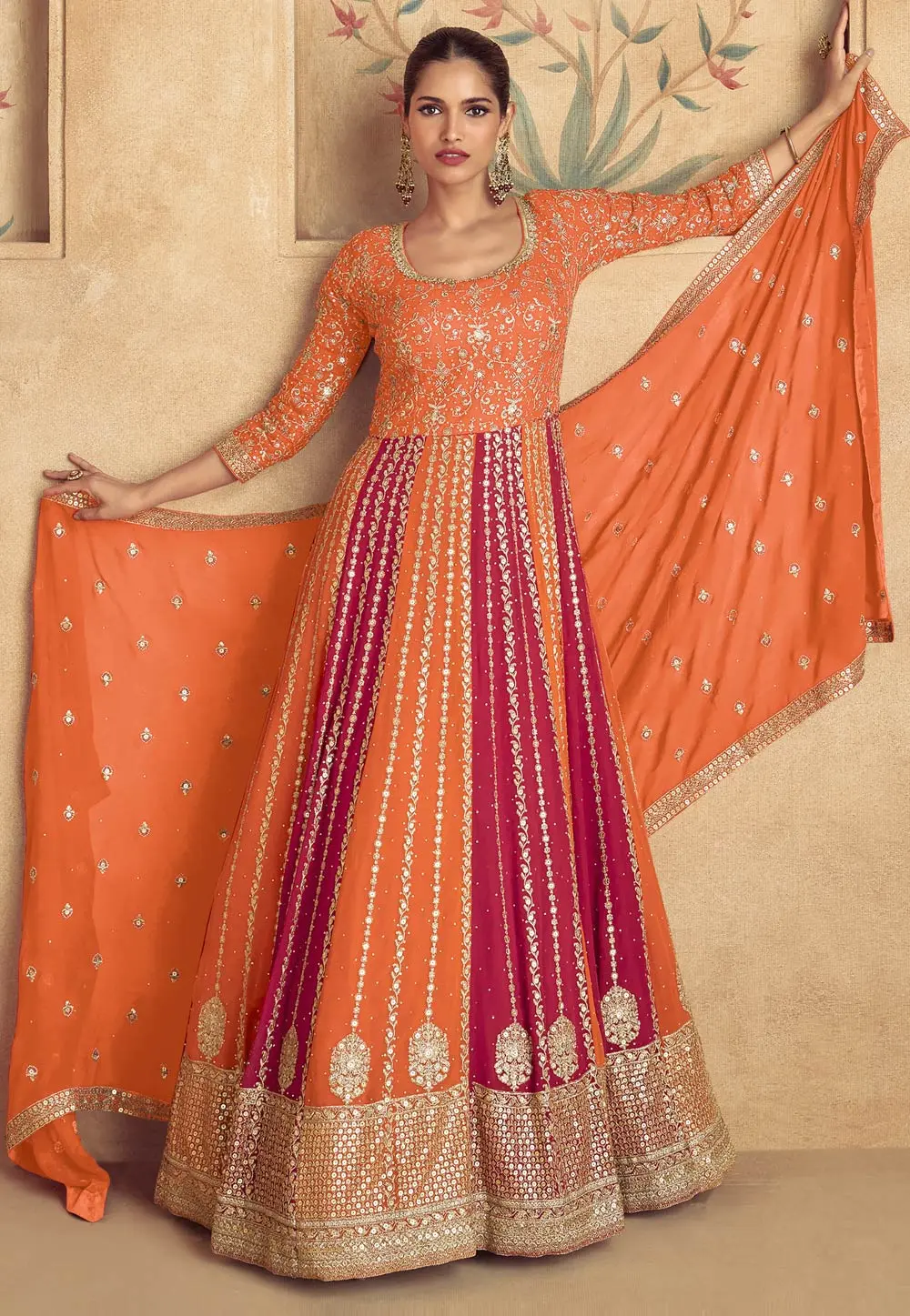 Orange Georgette Anarkali Suit 303202