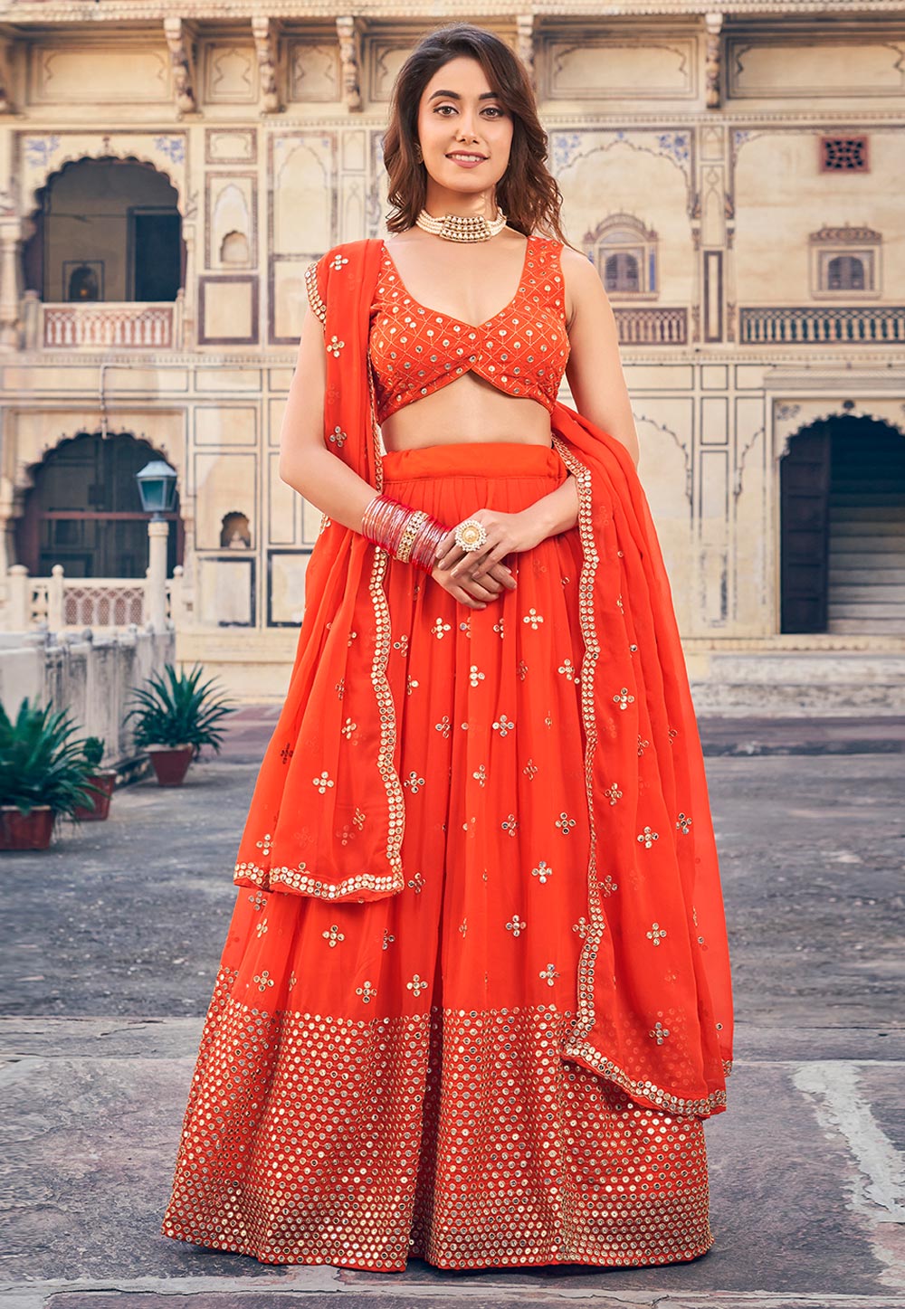 Orange Georgette Lehenga Choli 287716