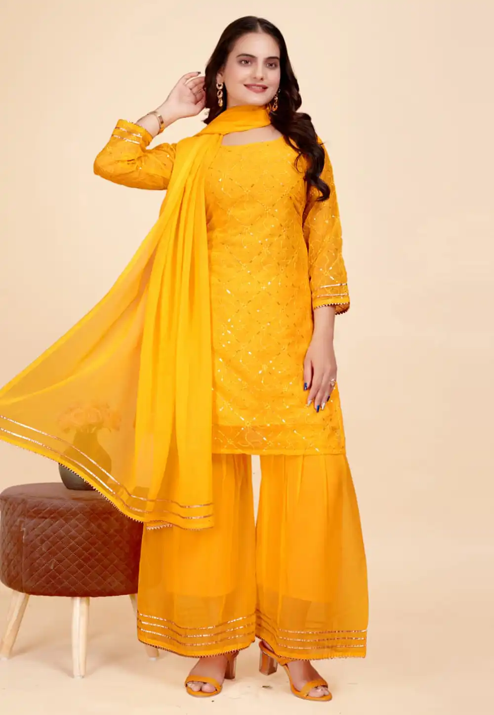 Orange Georgette Readymade Gharara Suit 290445