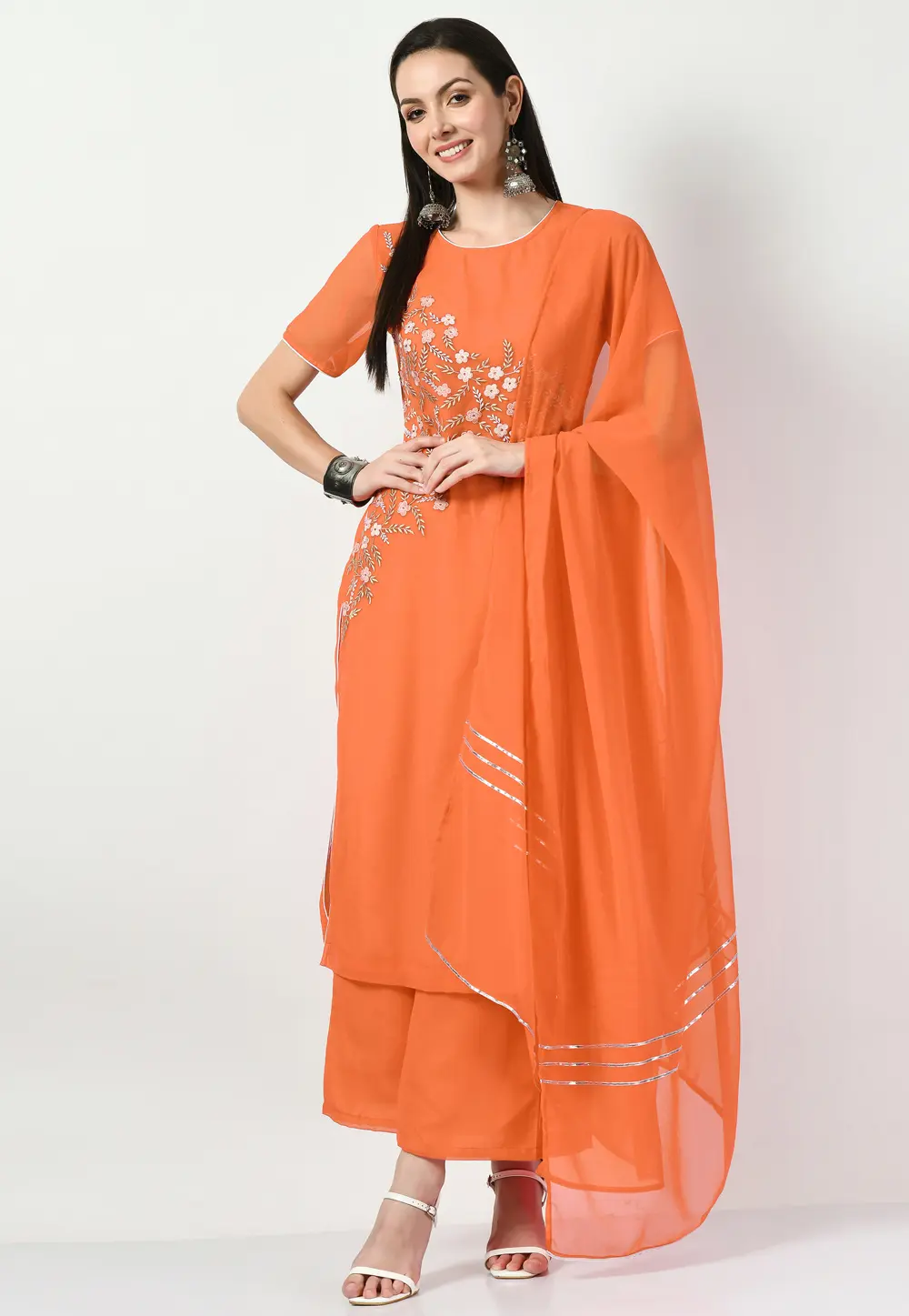 Orange Georgette Readymade Palazzo Suit 299414