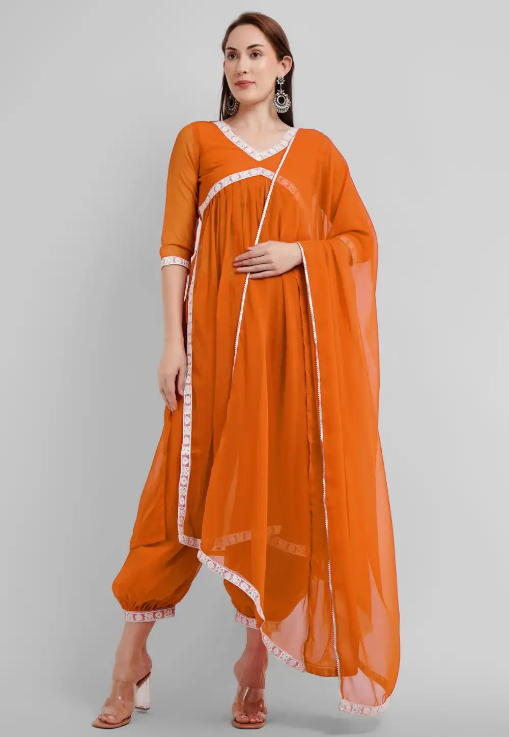 Orange Georgette Readymade Punjabi Suit 291551