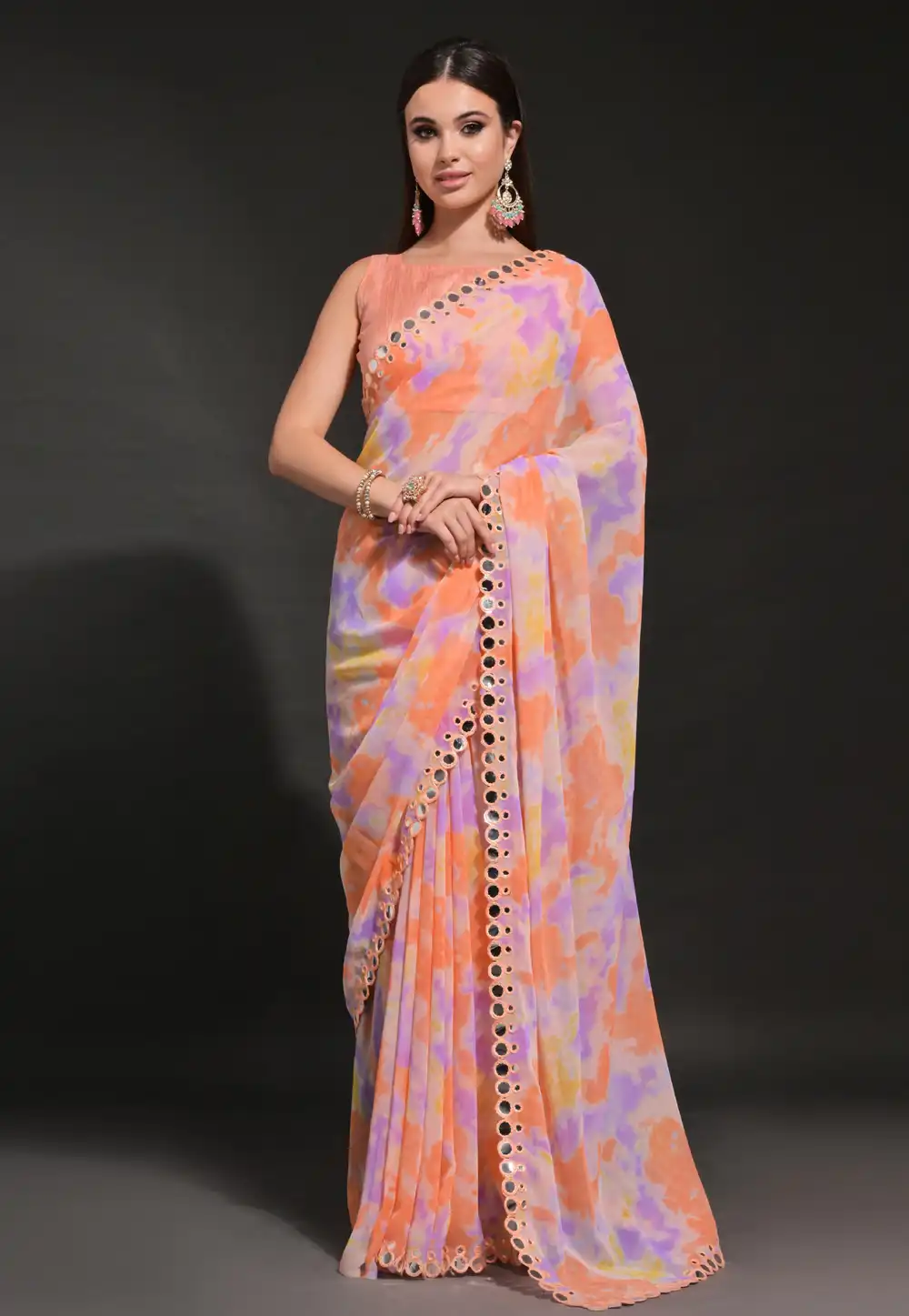 Orange Georgette Saree With Blouse 290002