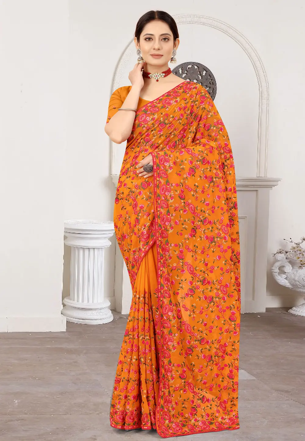 Orange Georgette Saree With Blouse 298362