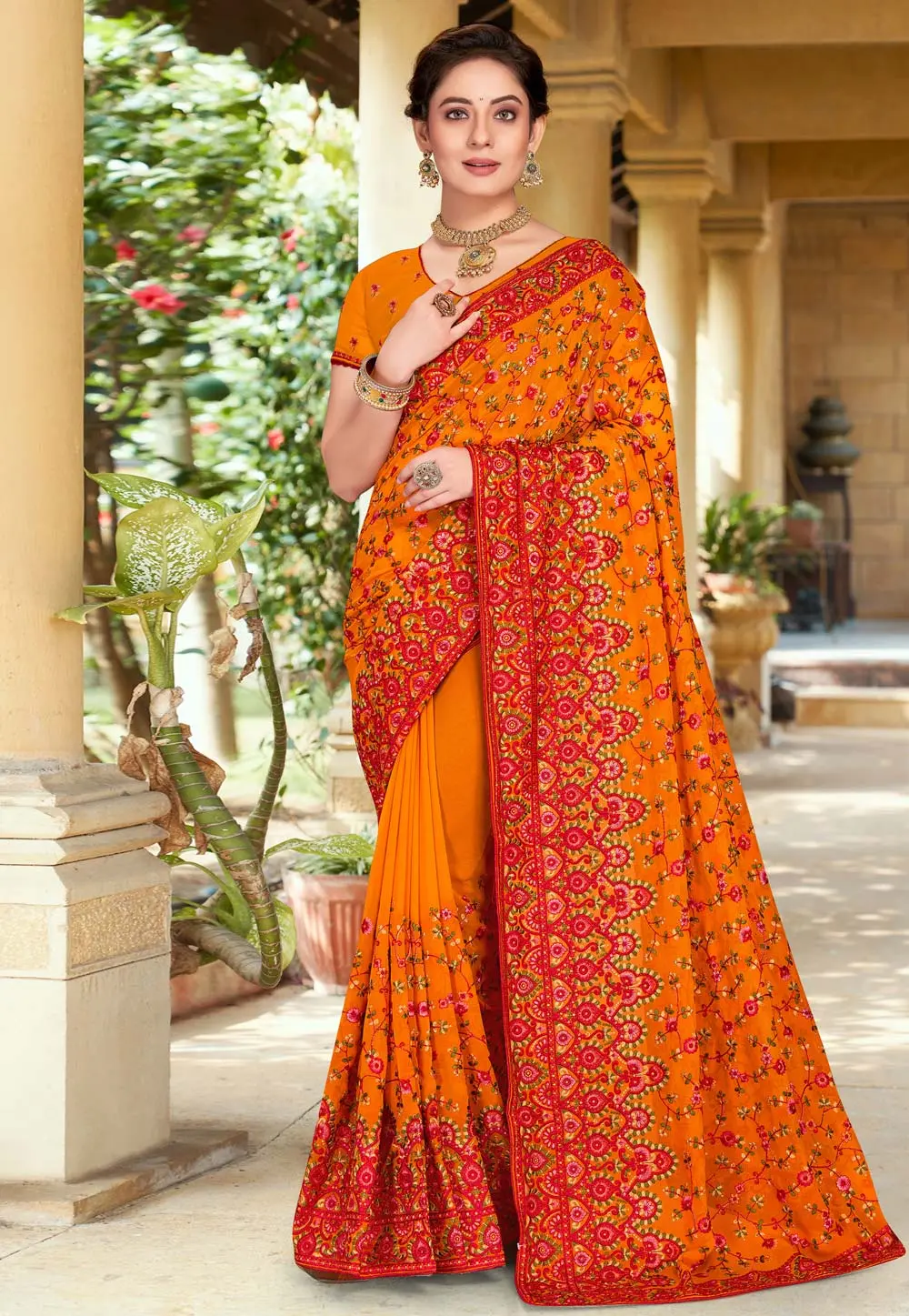 Orange Georgette Saree With Blouse 298372