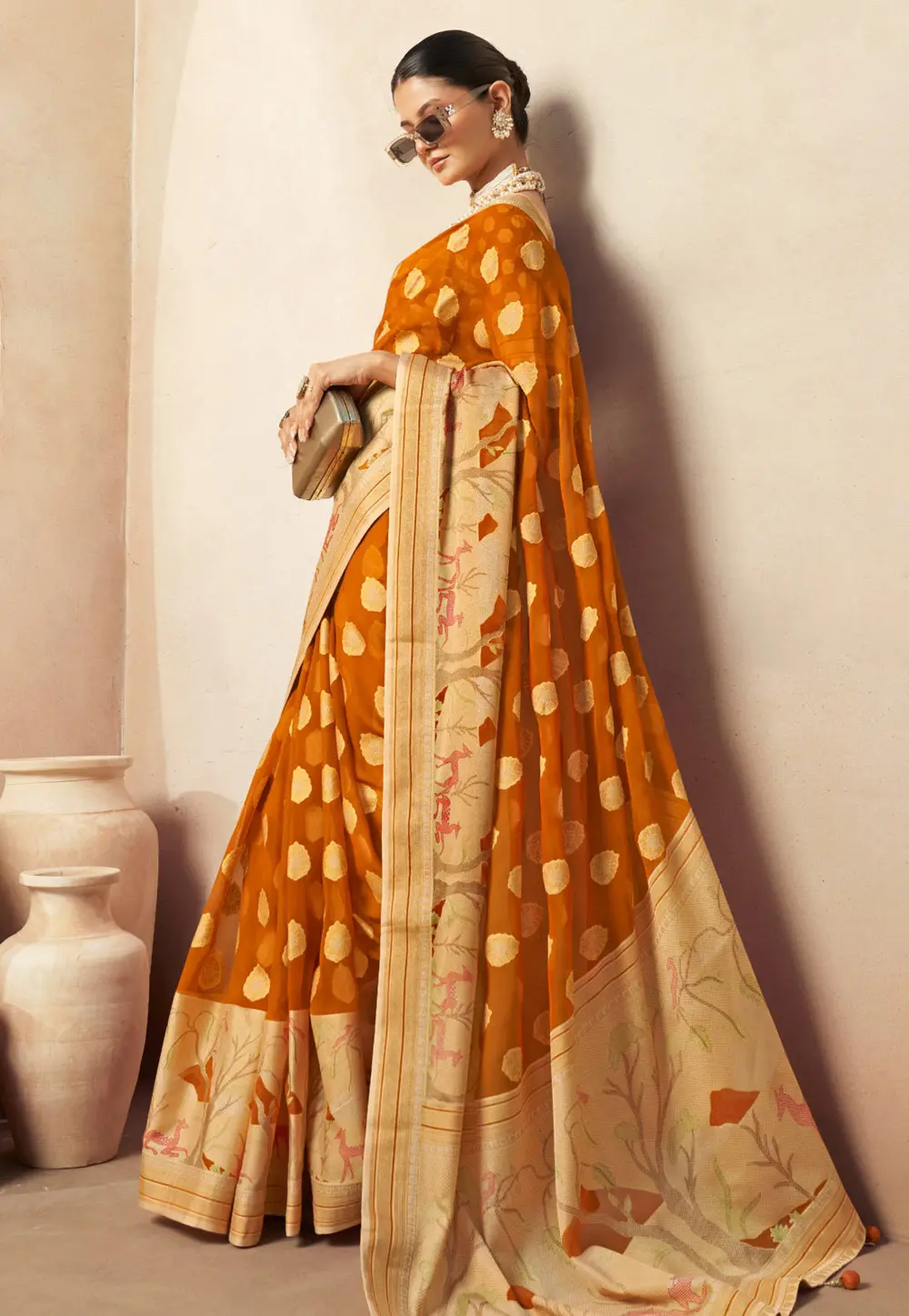 Orange Georgette Saree With Blouse 301698