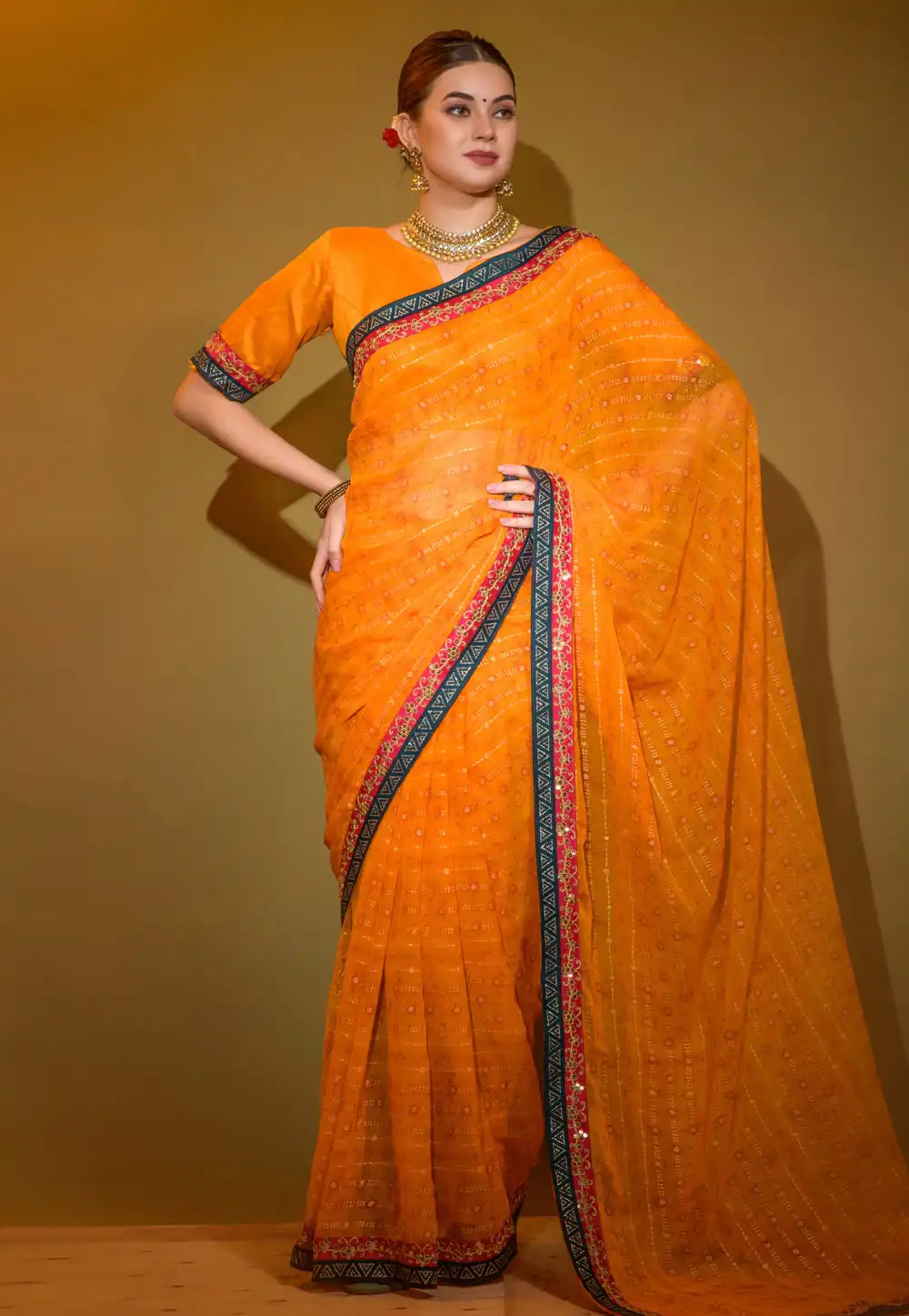 Orange Georgette Saree With Blouse 291459